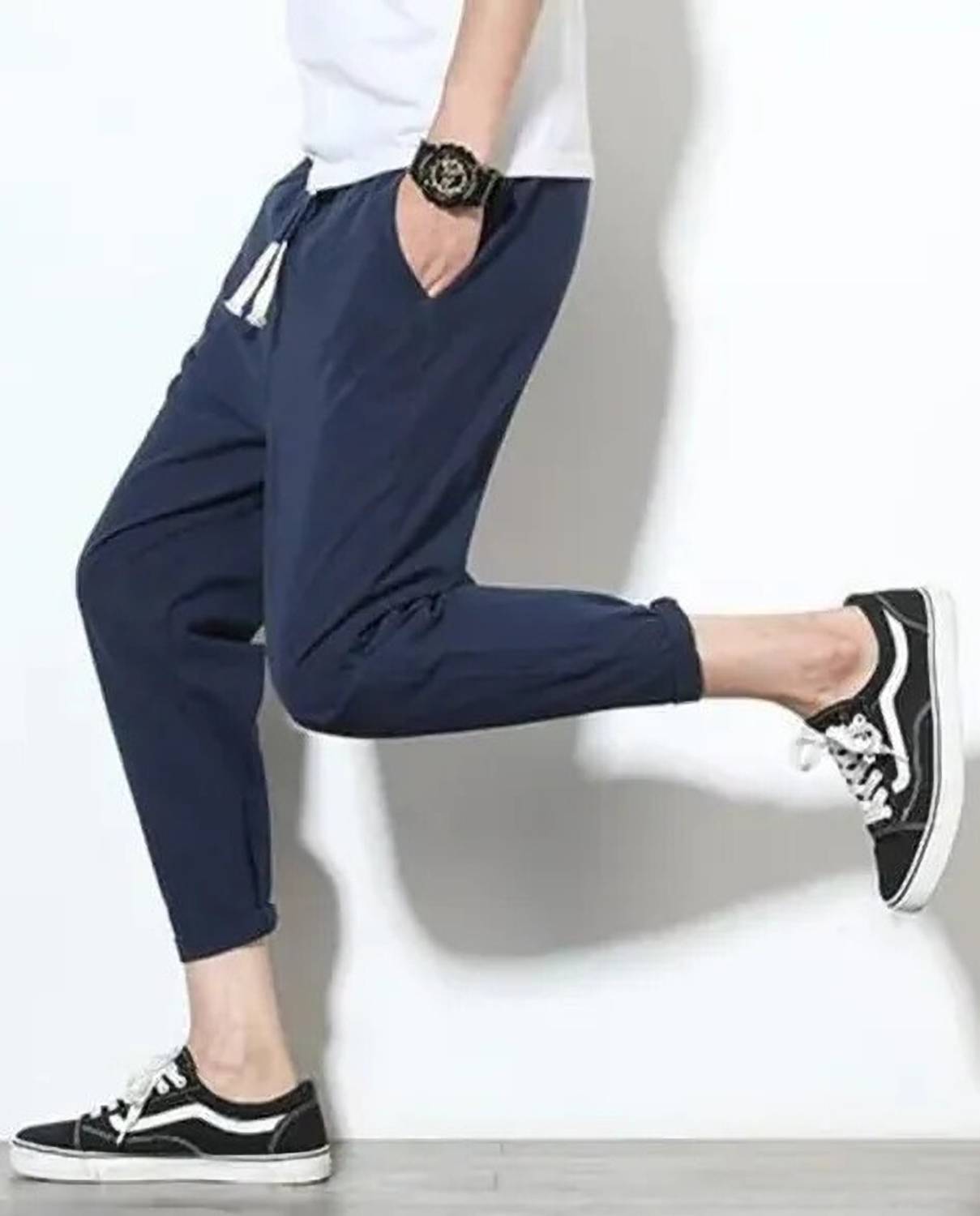 Pack of 2 Men Solid Black, Blue Track Pants - Image 4