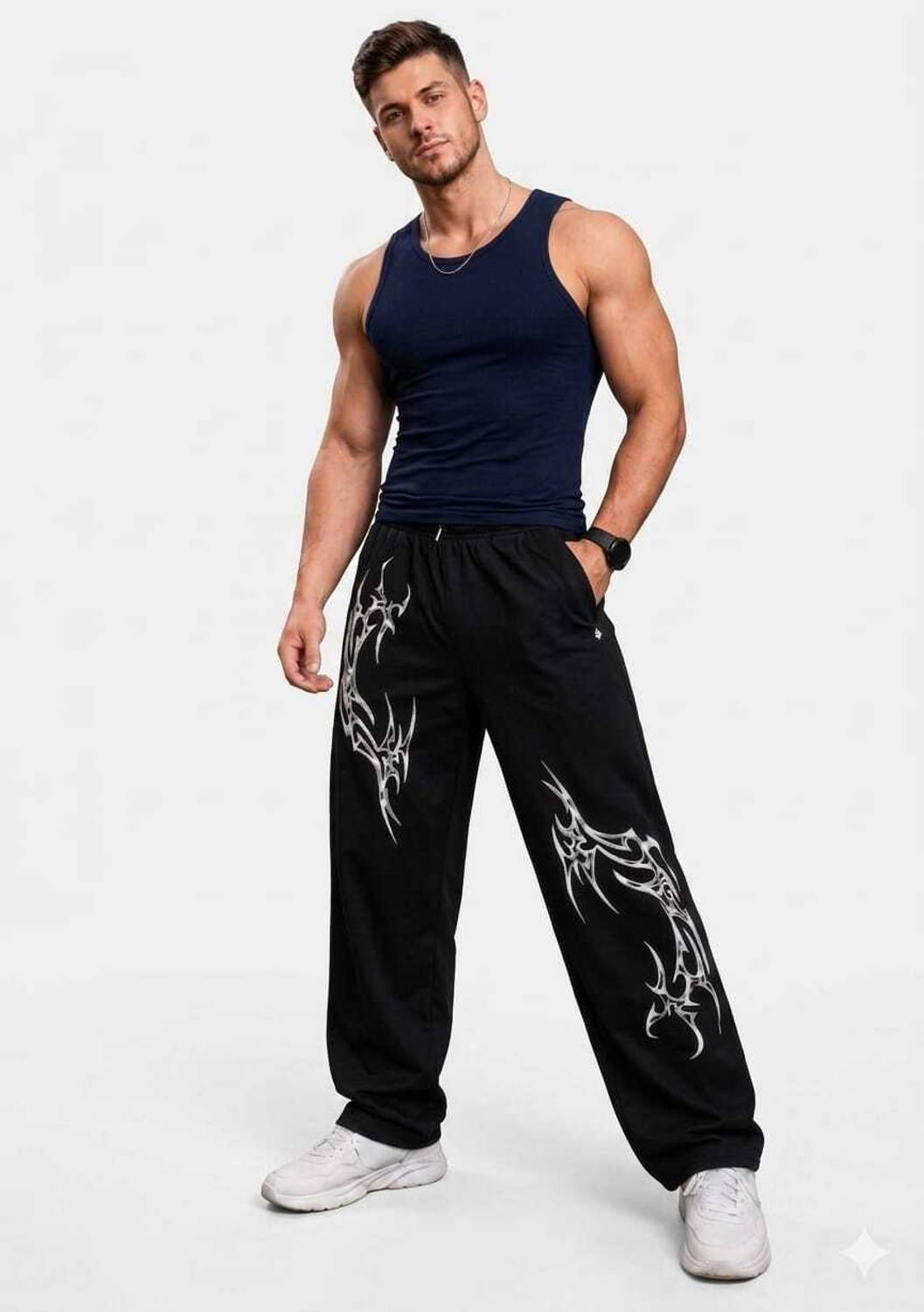 Ajhu Graphic Print Men Black Track Pants