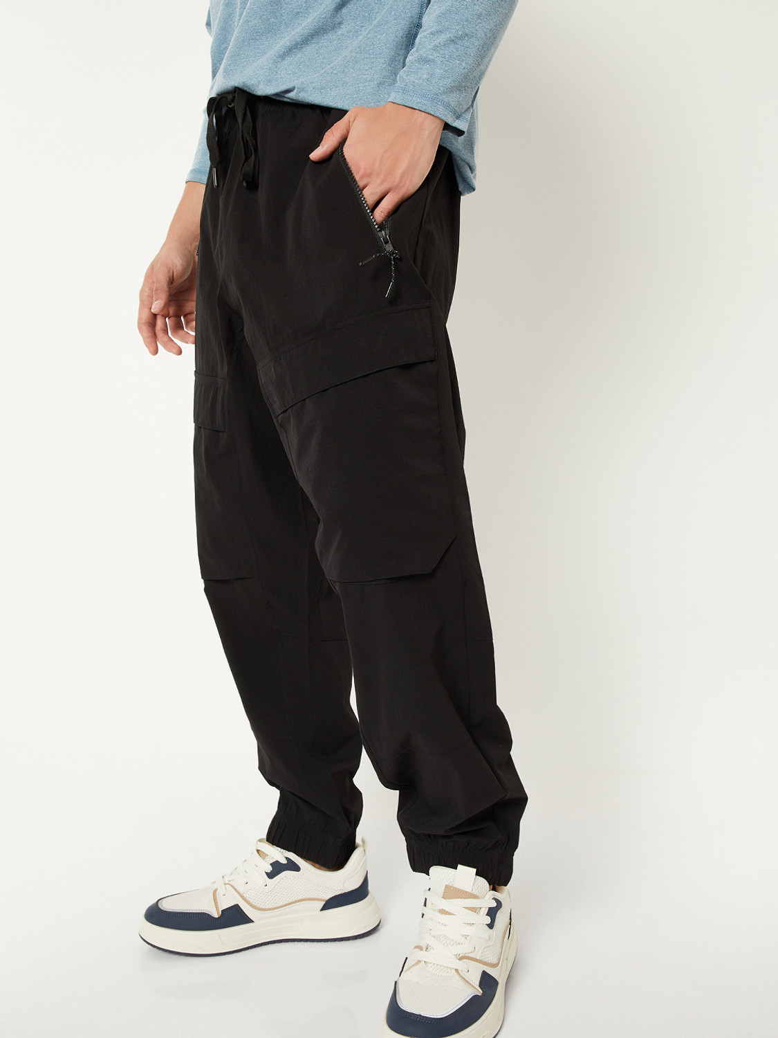 Image of MAX Solid Men Black Track Pants