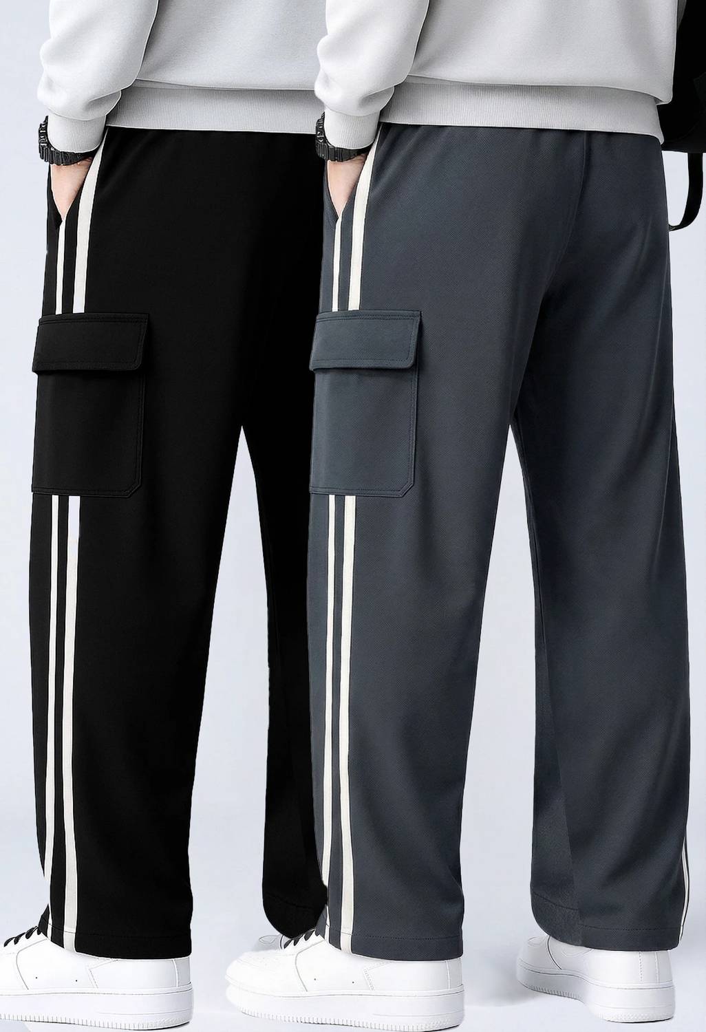 METRONAUT Striped Men Black, Grey Track Pants Pack of 2 - Image 3