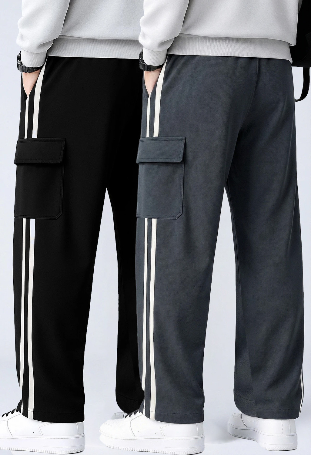 Image of mozero Striped Men Black, Grey Track Pants