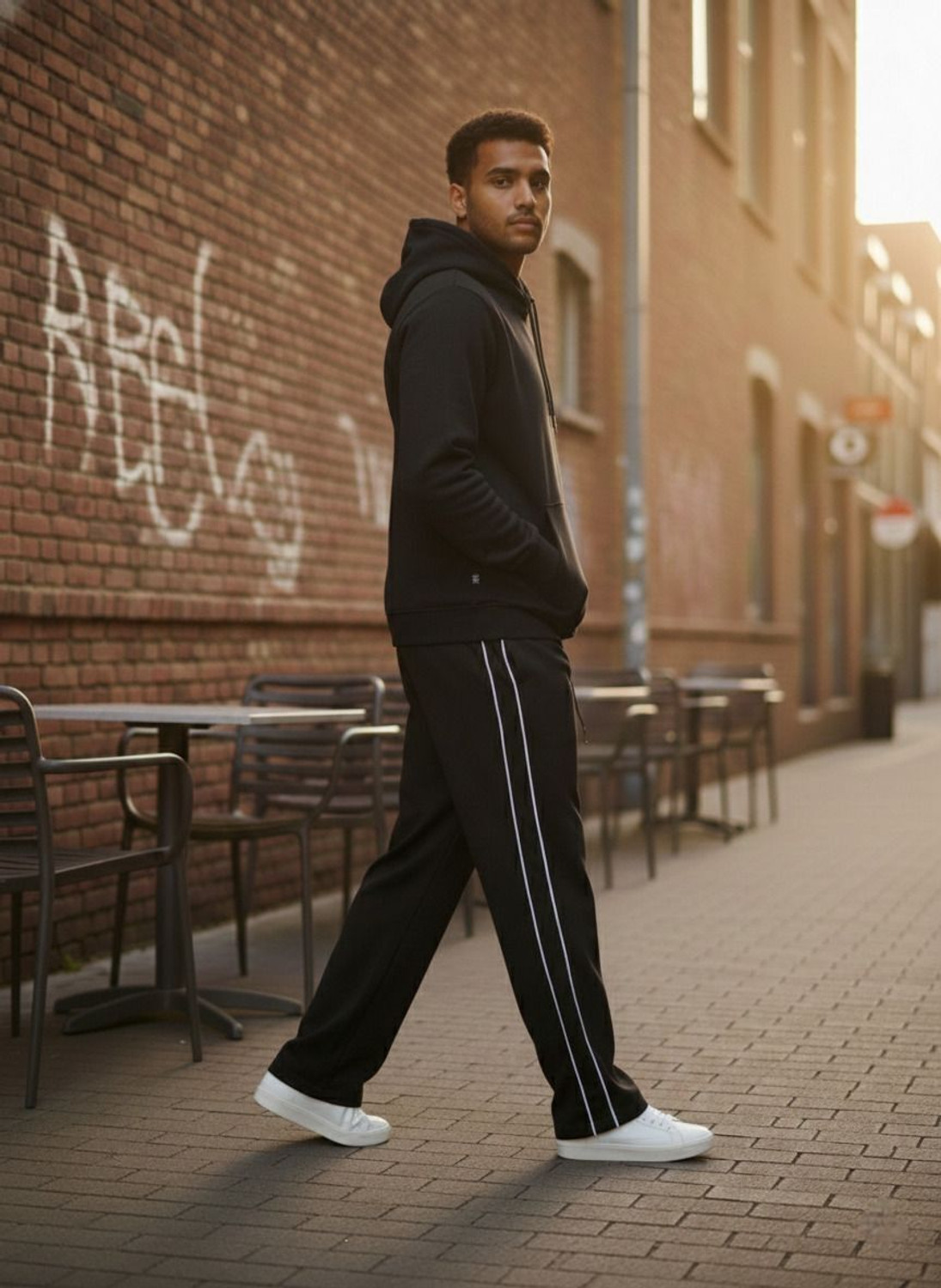 Image of MODESHIFT Solid, Striped Men Black Track Pants