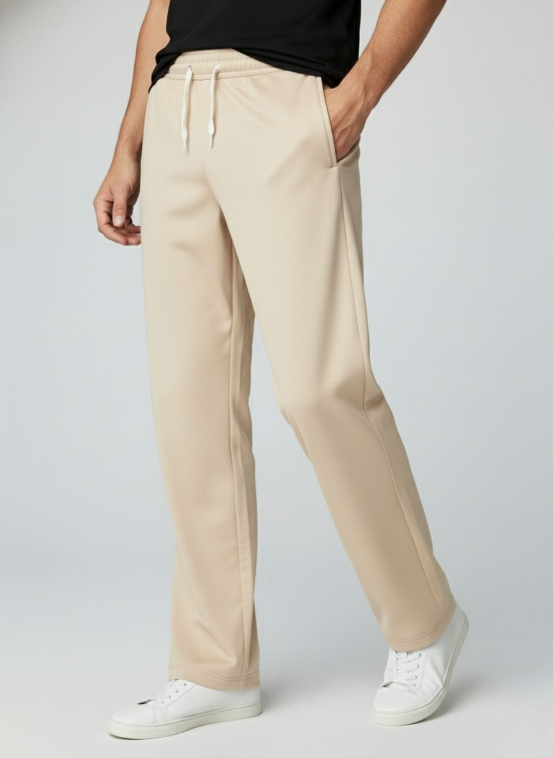 Image of INDICLUB Loose Fit Men Grey, Beige Trousers