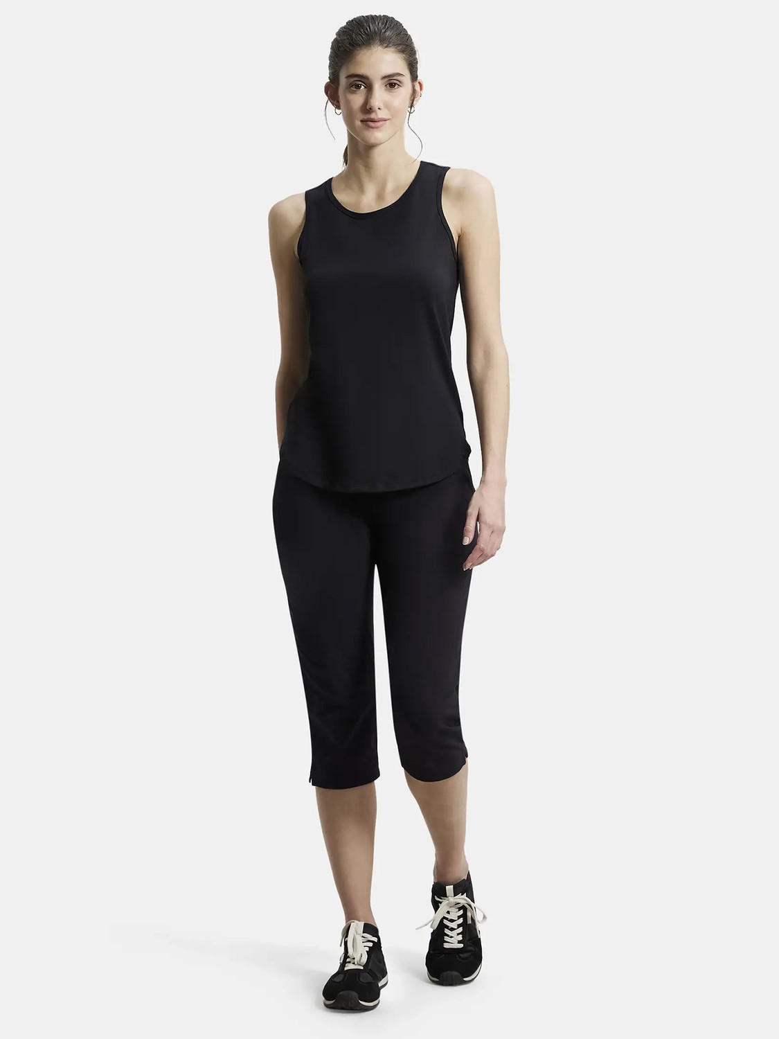 Image of JOCKEY 1300 Super Combed Cotton Elastane Stretch Women Black Capri