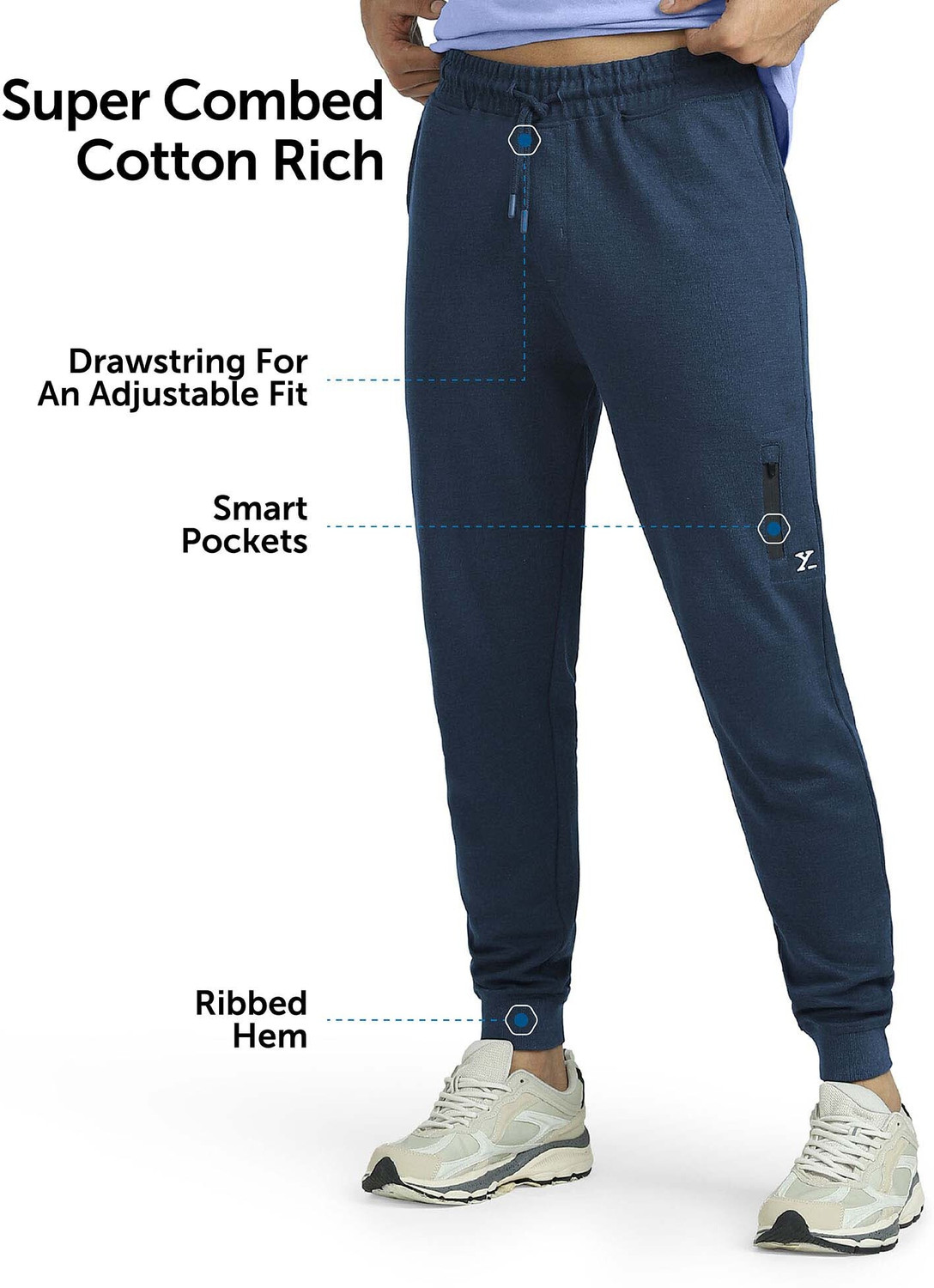 Image of XYXX Solid Men Dark Blue Track Pants