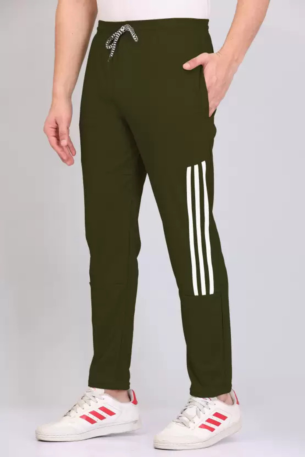 Image of GAJVU Striped Men Dark Green, Maroon, White Track Pants