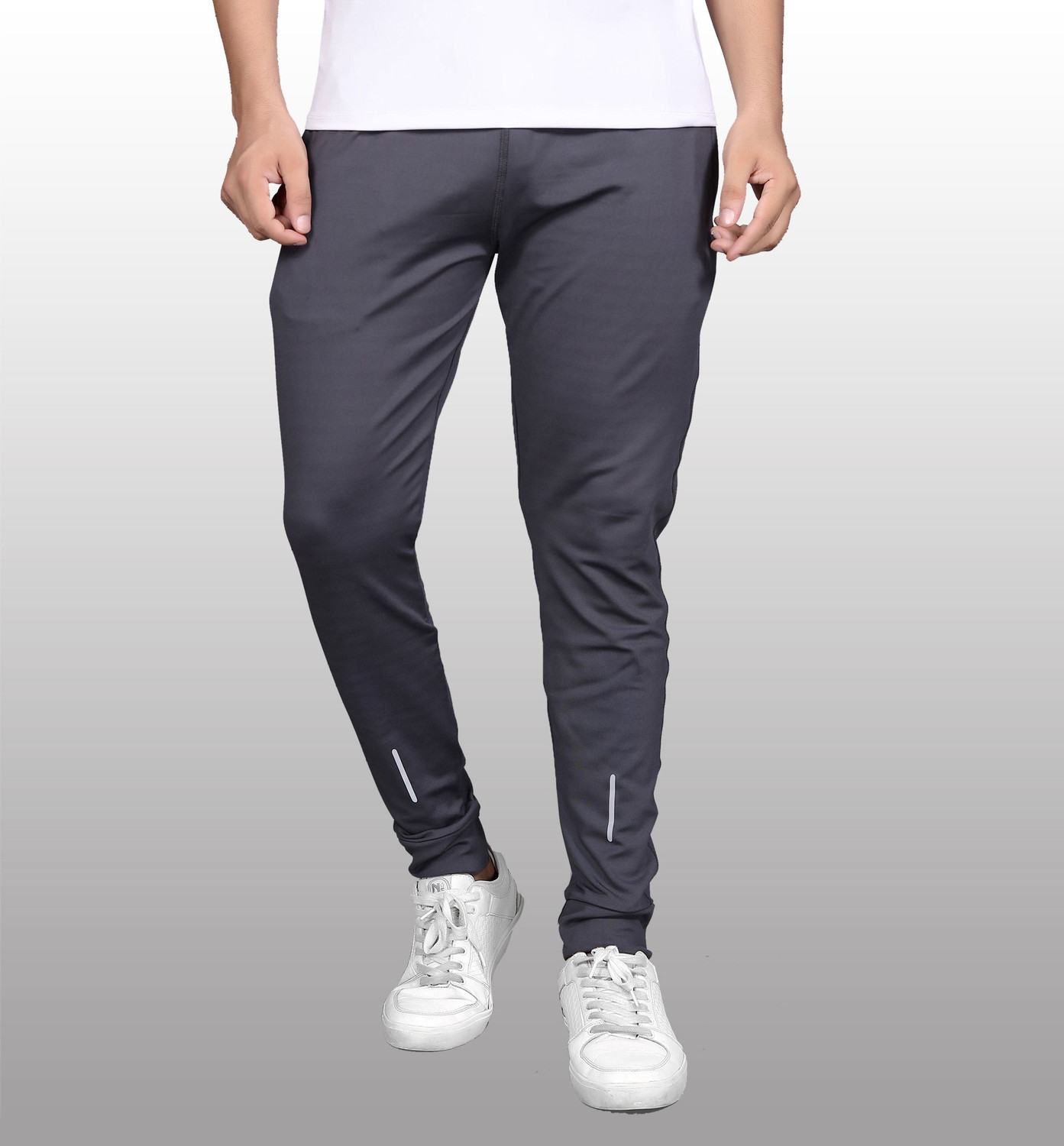 Image of POPLENS Solid Men Black, Grey Track Pants