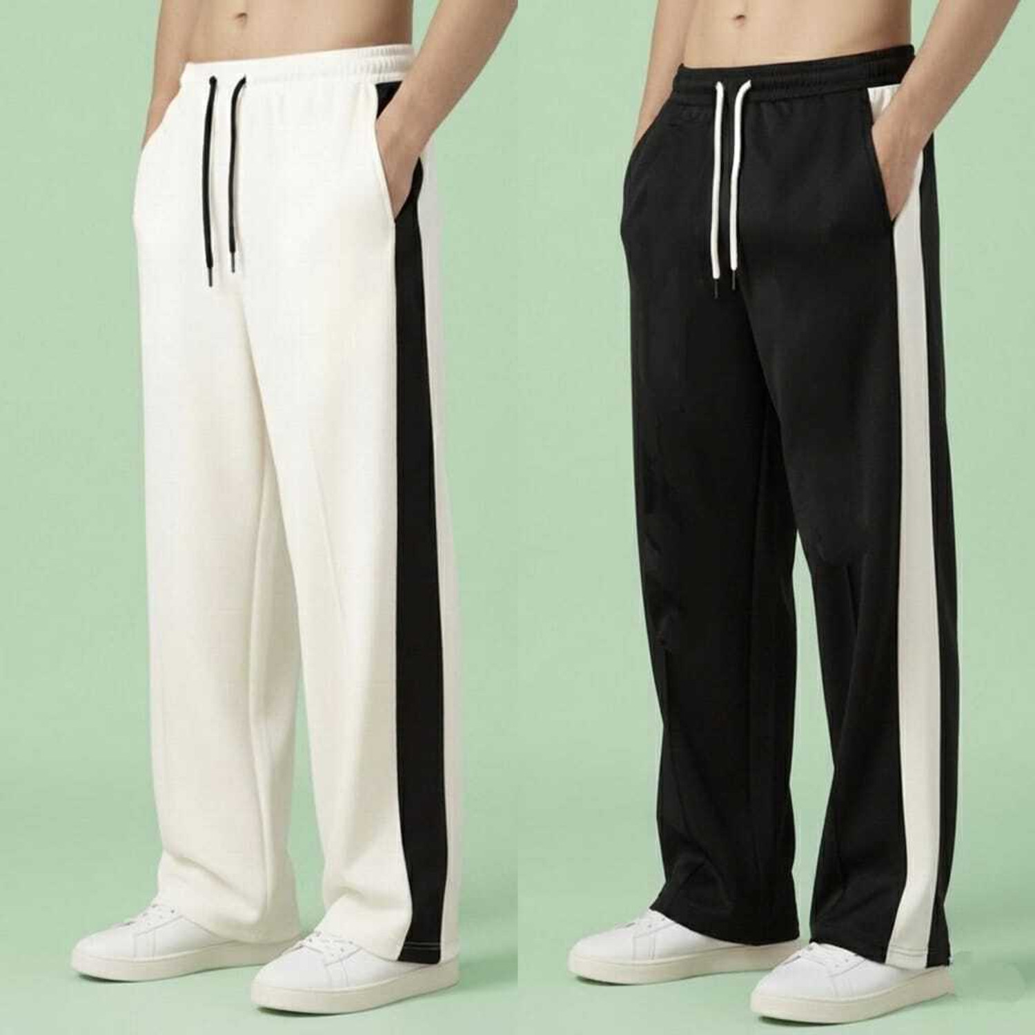 OVERCHASE Striped Men White, Black Track Pants
