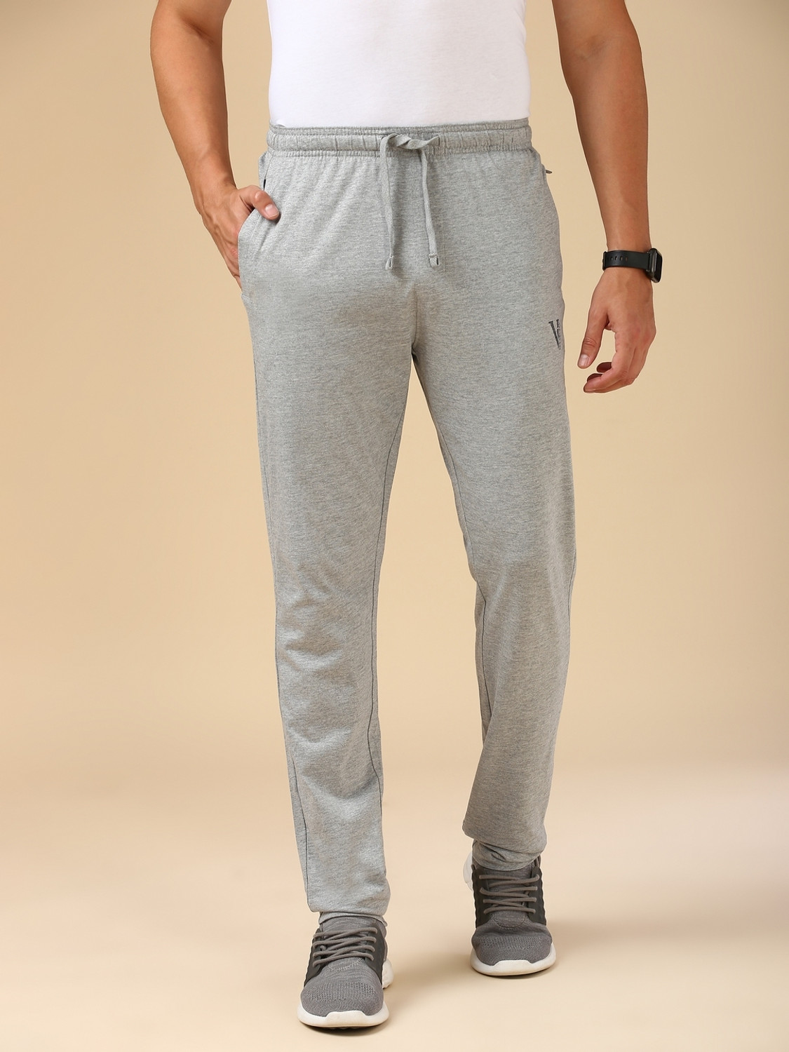 Image of VAN HEUSEN Solid Men Grey Track Pants