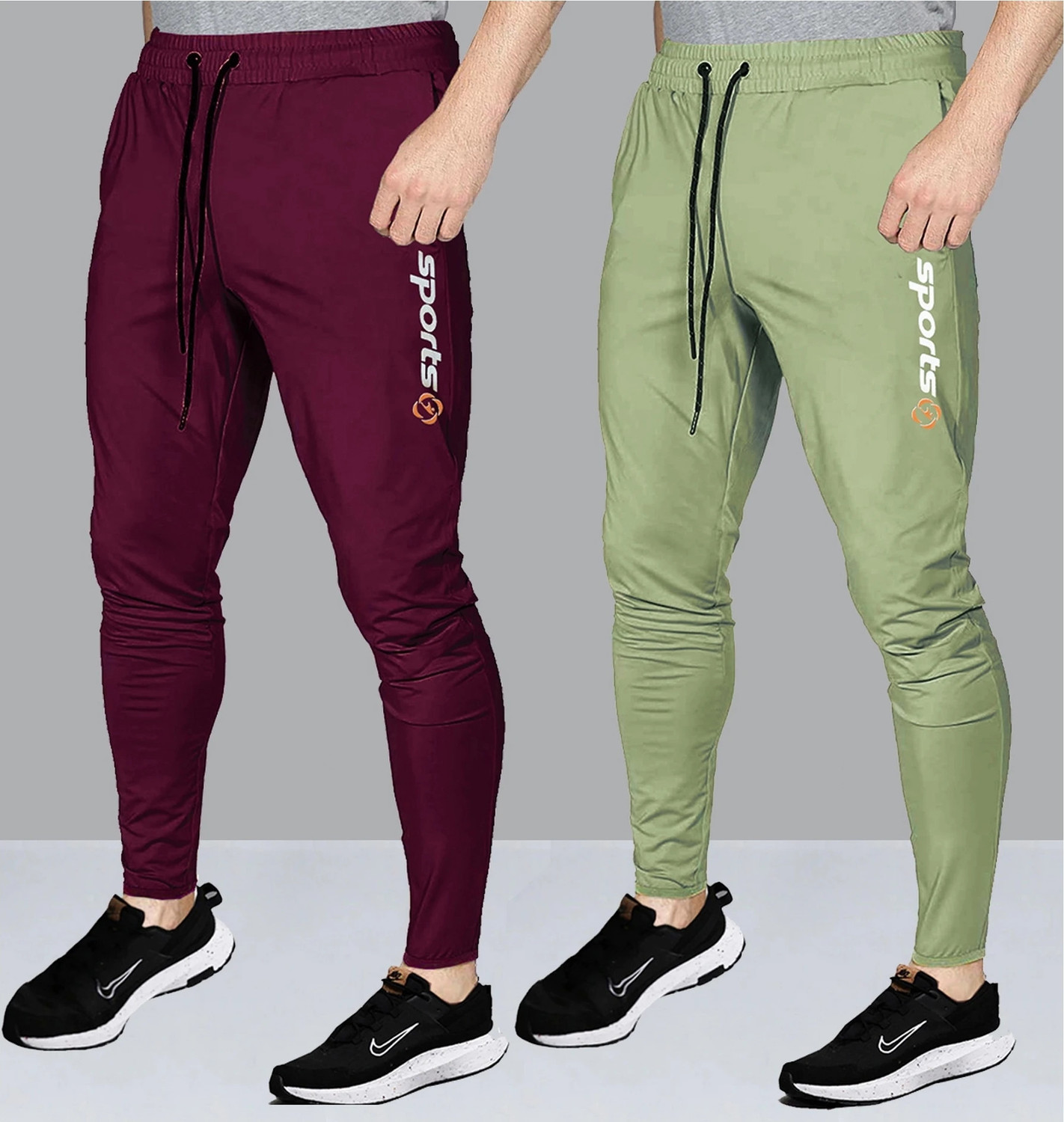 Image of AVOLT Solid Men Maroon, Light Green Track Pants