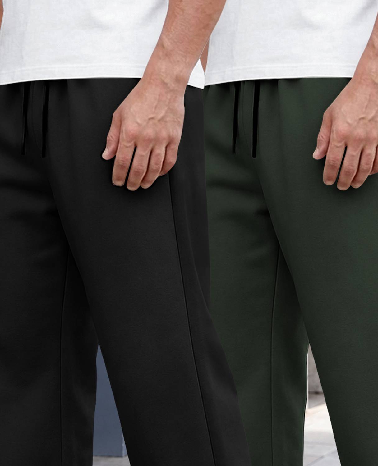 Pack of 2 Men Solid Black, Green Track Pants - Image 5