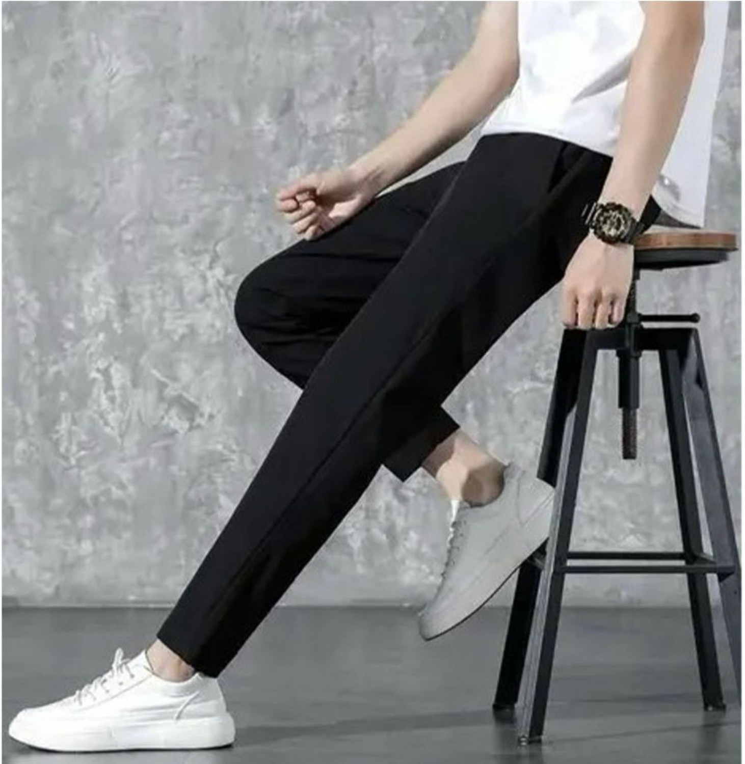 Image of Dresvia Solid Men Black, Blue Track Pants