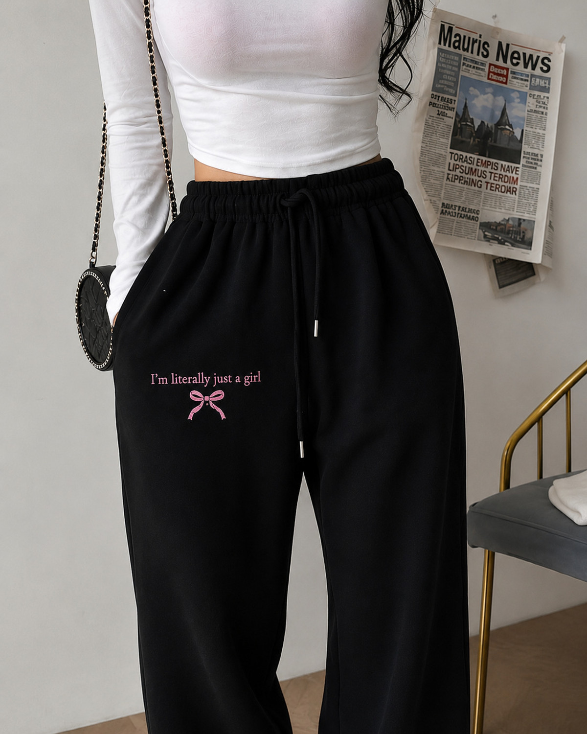 Image of Lveorch Printed Women Black Track Pants