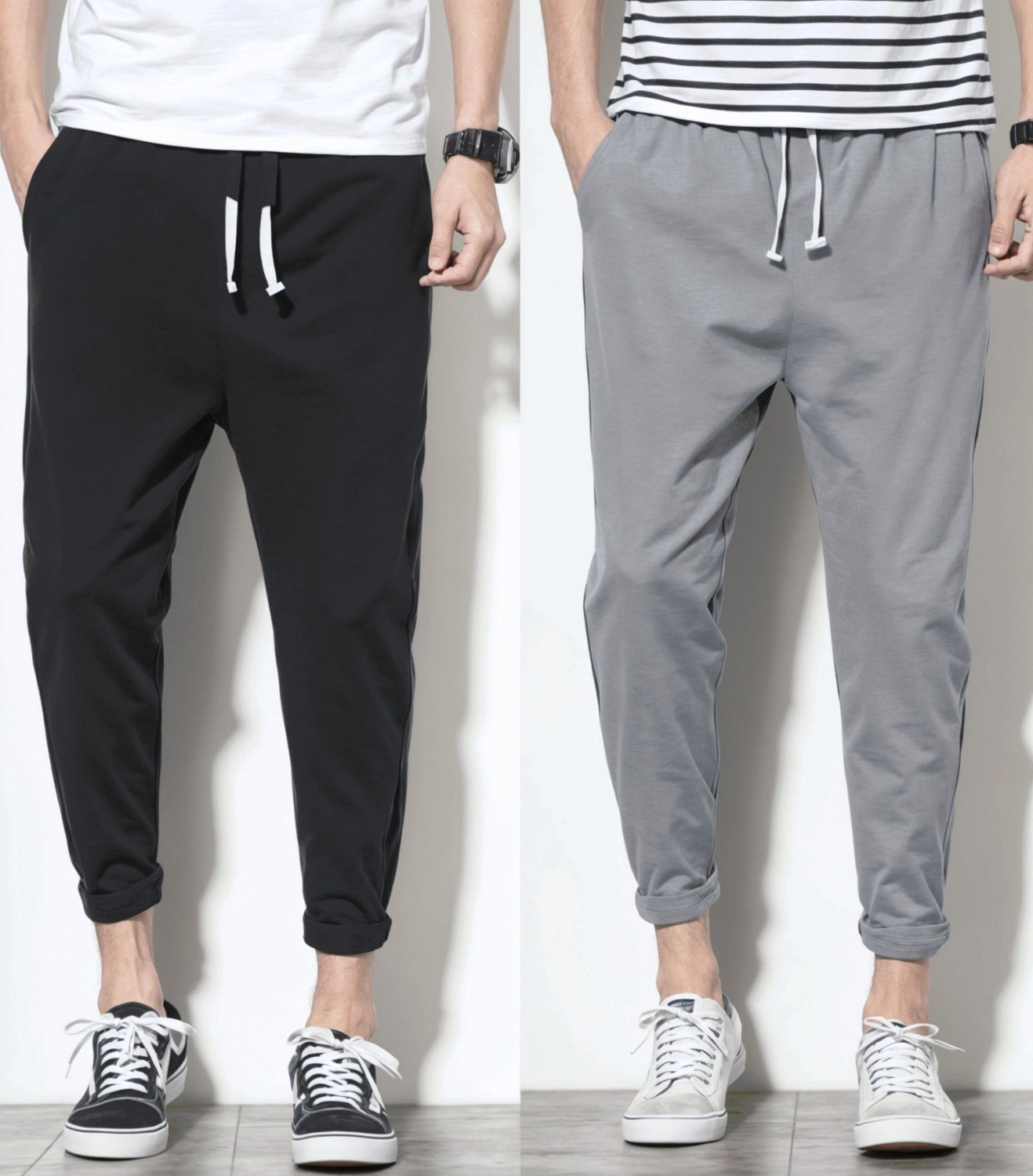 Image of Duooble Solid Men Black, Grey Track Pants