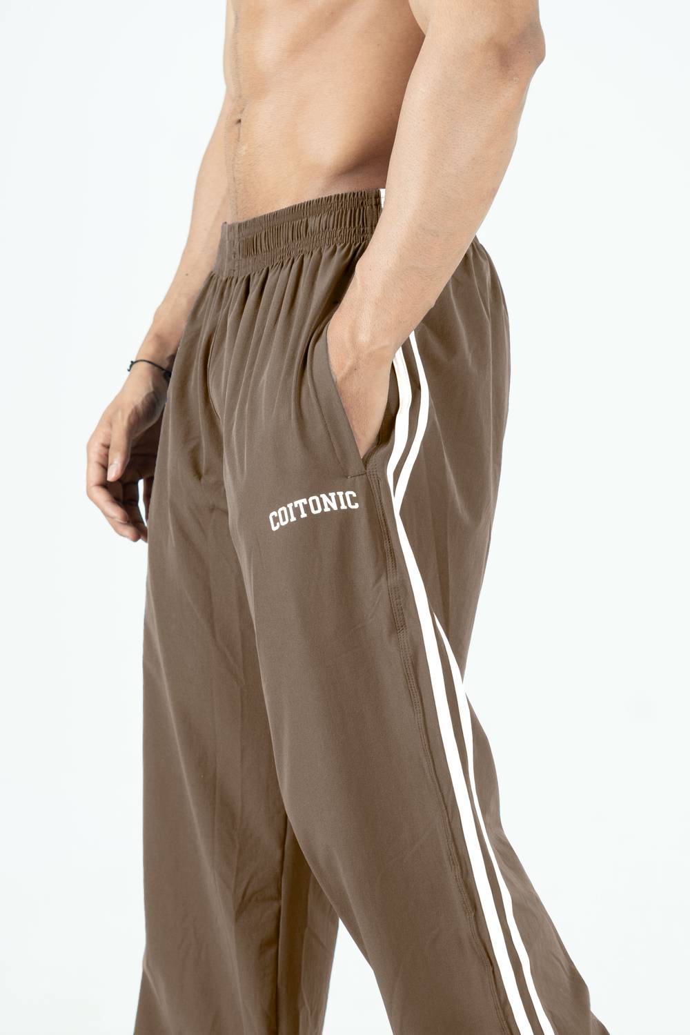 COITONIC Solid Men Brown Track Pants - Image 3