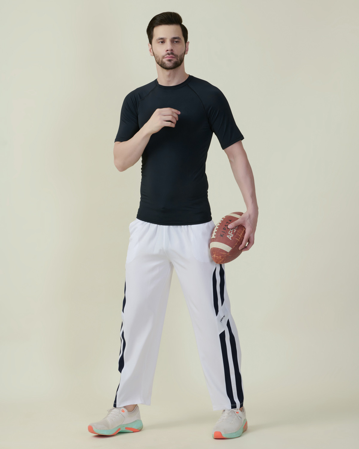 Image of HRX by Hrithik Roshan Striped Men White Track Pants