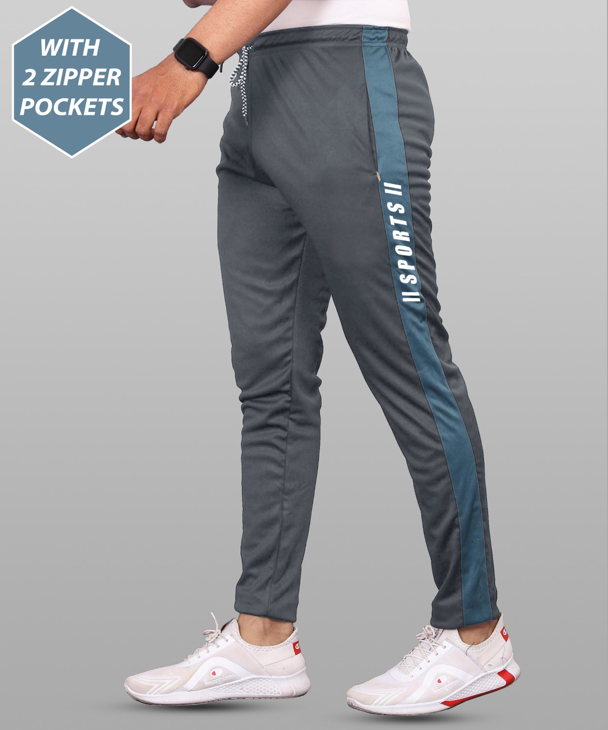 Image of OHGORY Striped Men Grey, White Track Pants