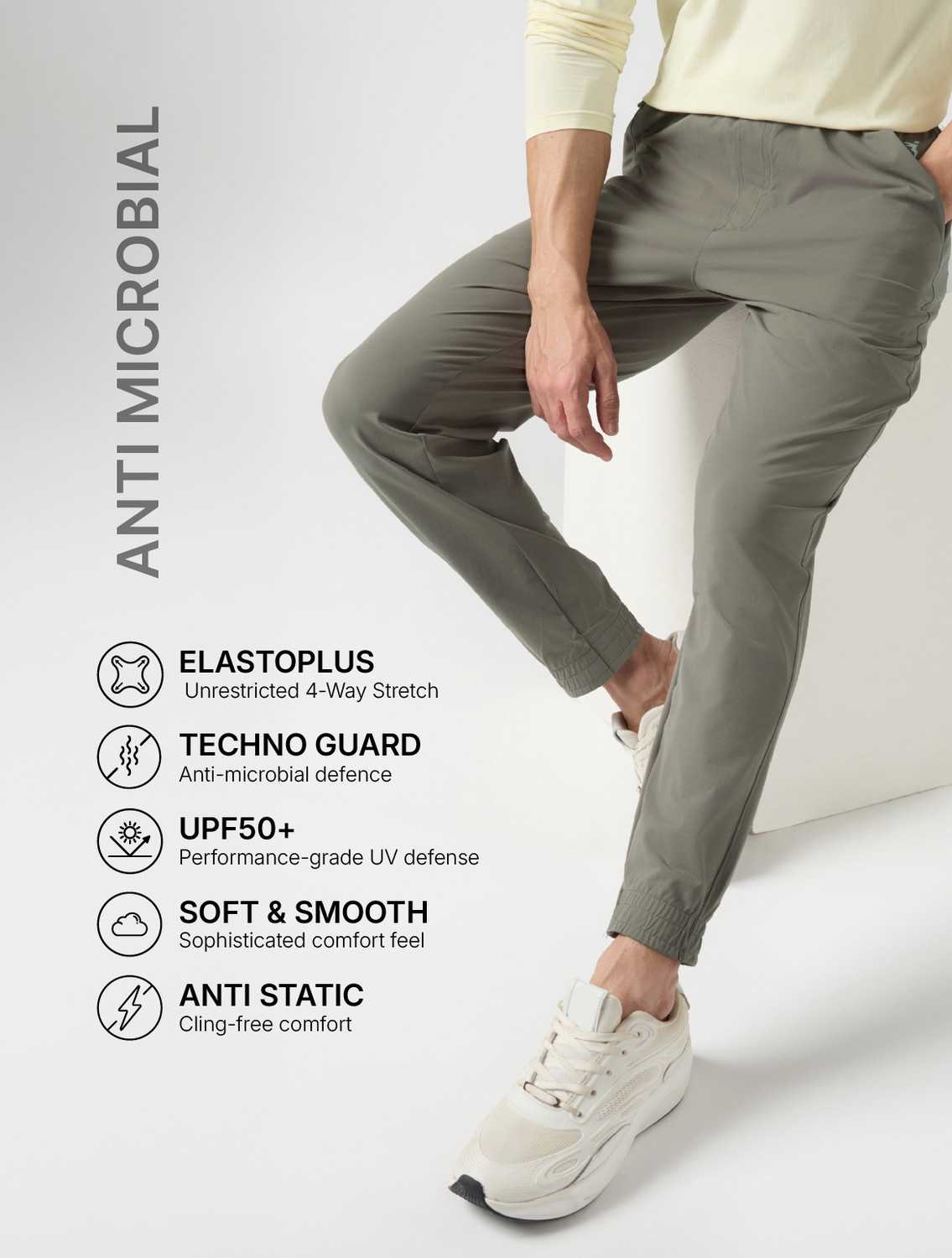 Image of TECHNOSPORT Solid Men Light Green Track Pants