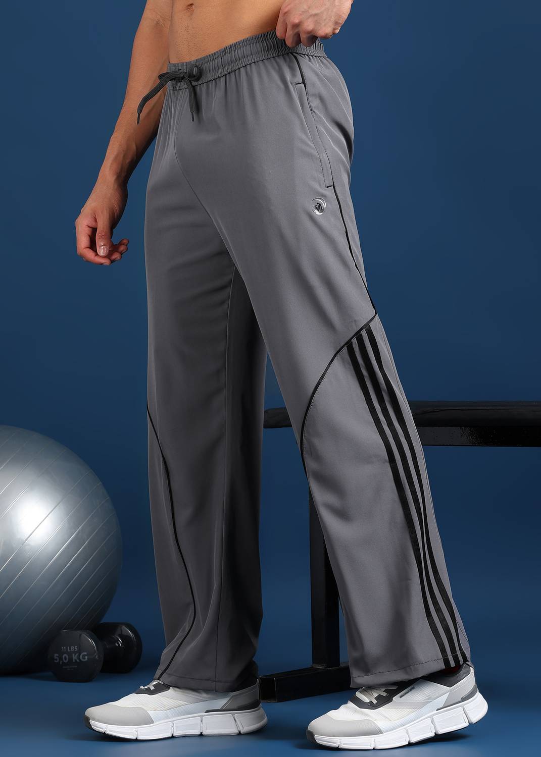GNOCKFACE Men Grey Striped Track Pants - Image 1