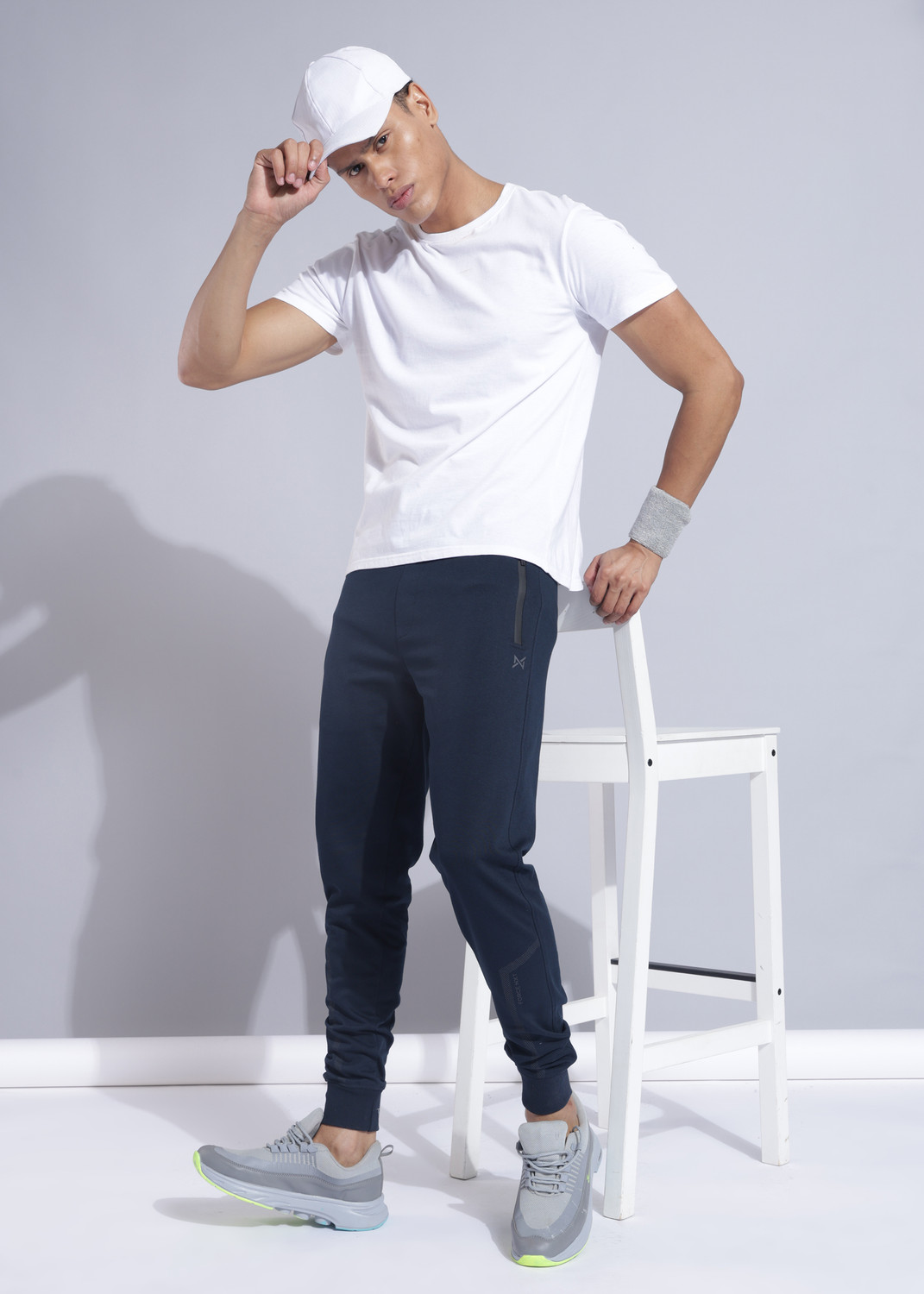 Image of Force NXT Super Combed Cotton Rich French Terry Fabric with Side Pockets Men Solid Dark Blue Track Pants