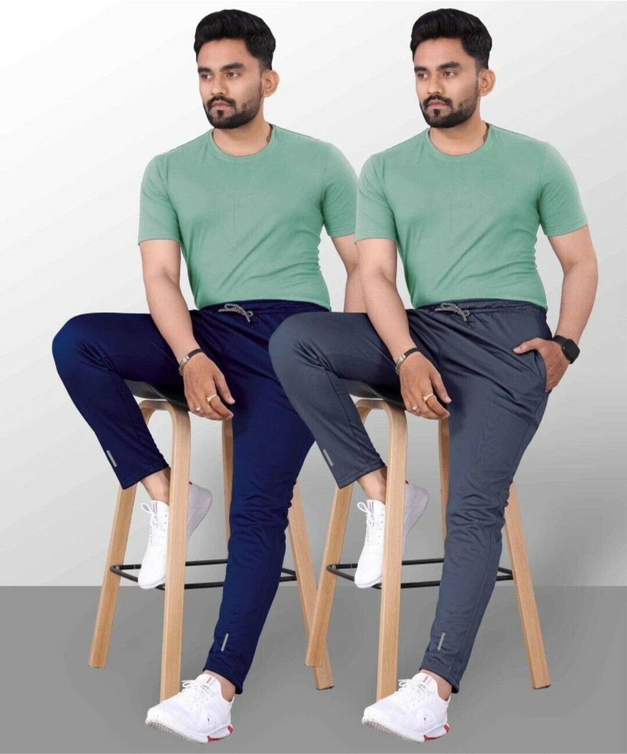 Image of Malakar Solid Men Grey, Blue Track Pants