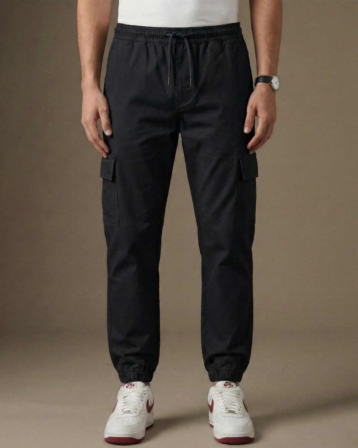 Image of N AND J Solid Men Black Track Pants
