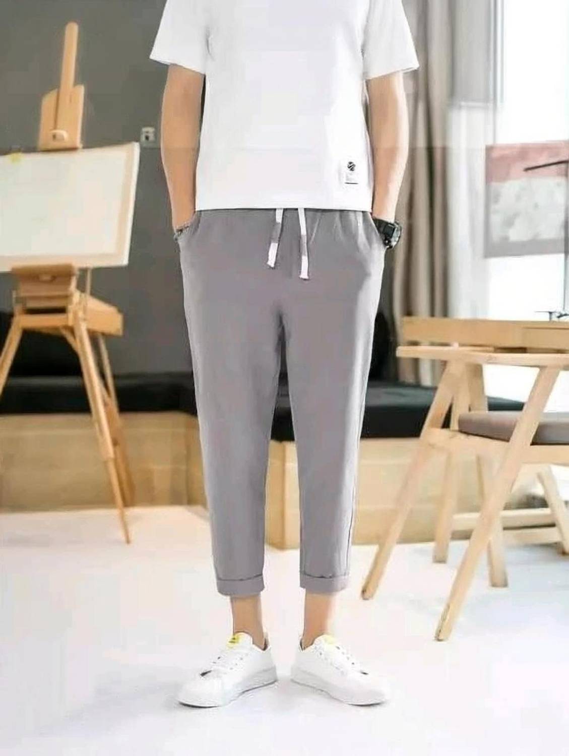 BTMZ Solid Men Grey Track Pants