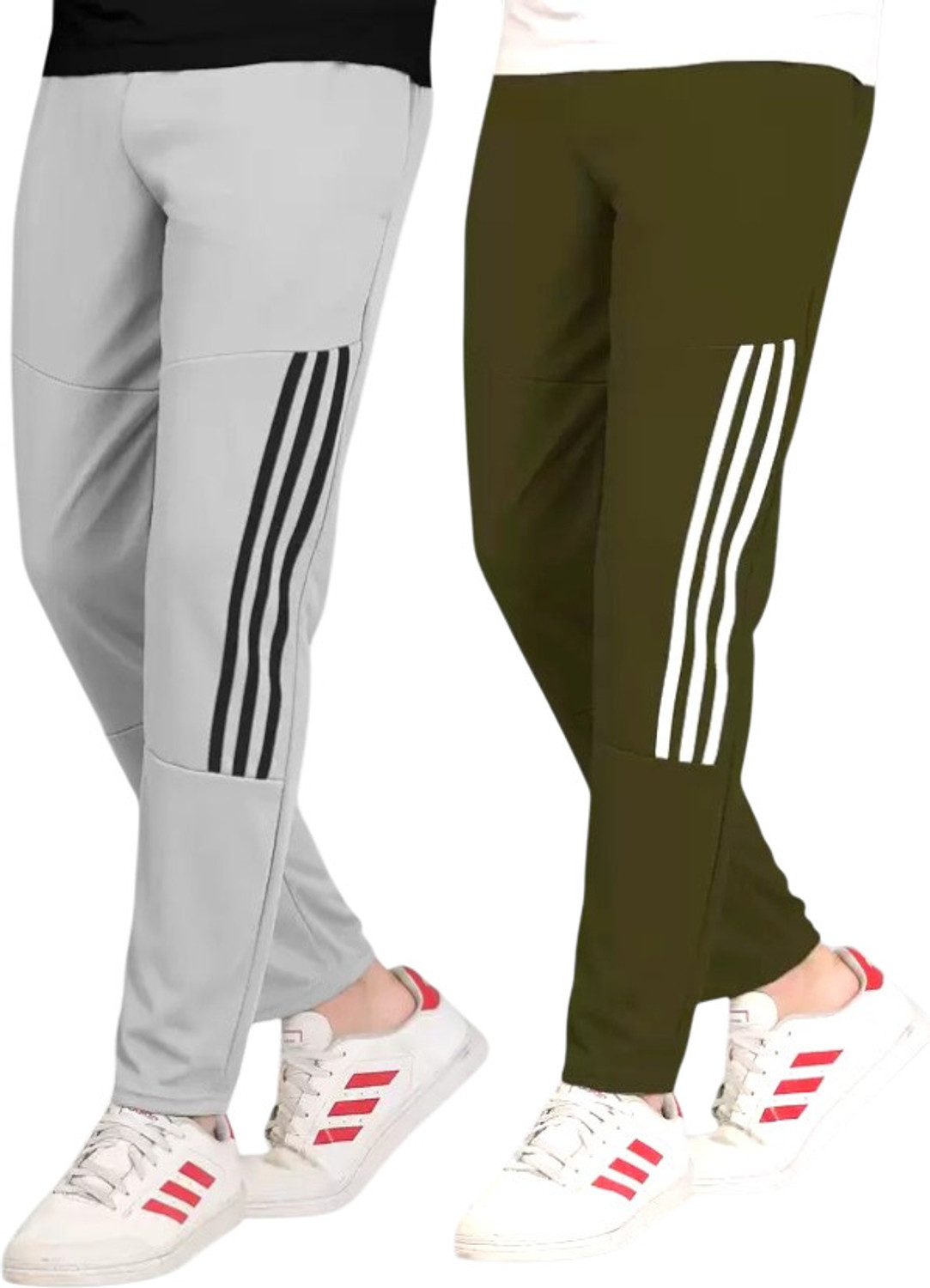 Image of GAJVU Men Grey, Dark Green, Black, White Track Pants