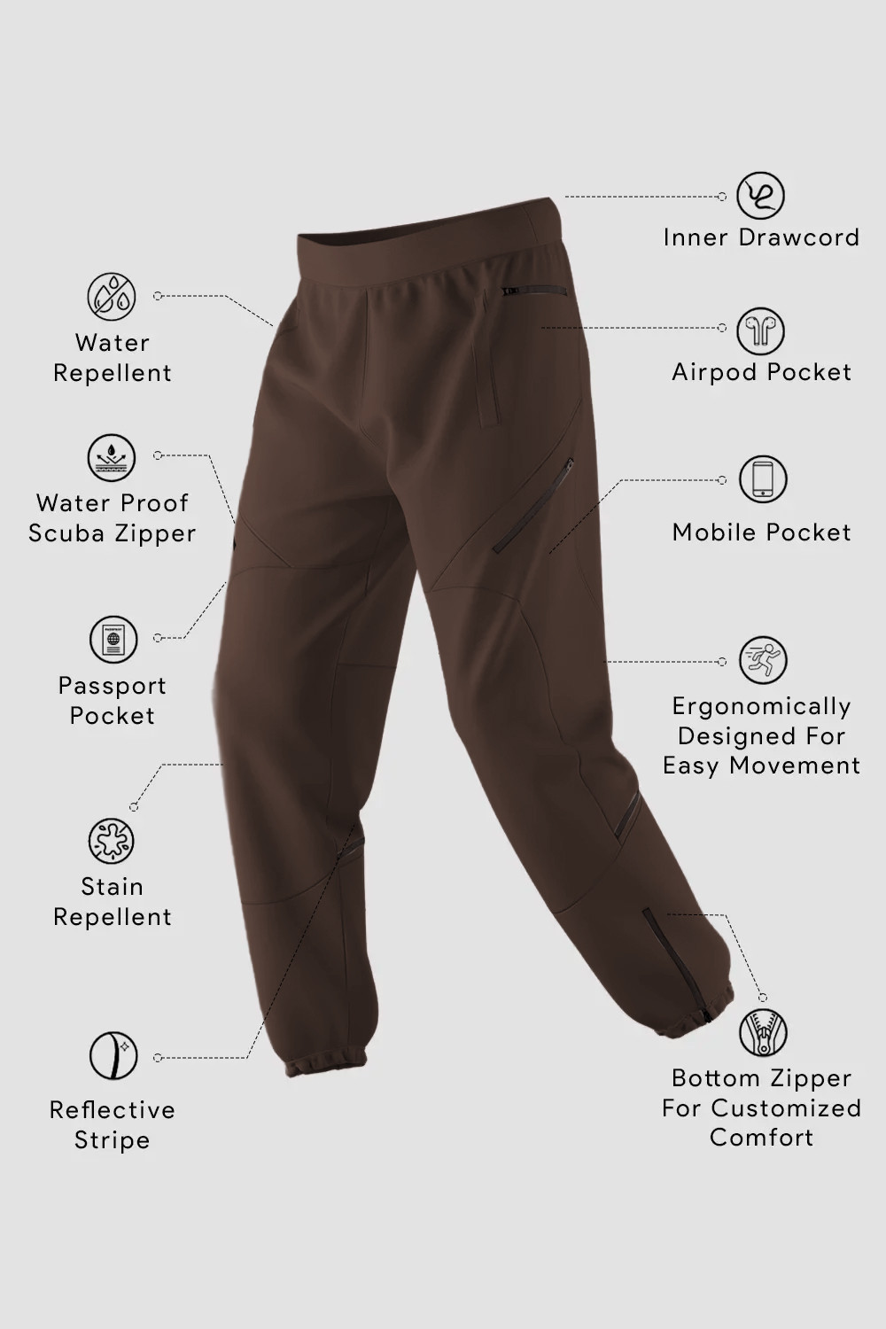 Image of NOBERO Men Solid Brown Track Pants