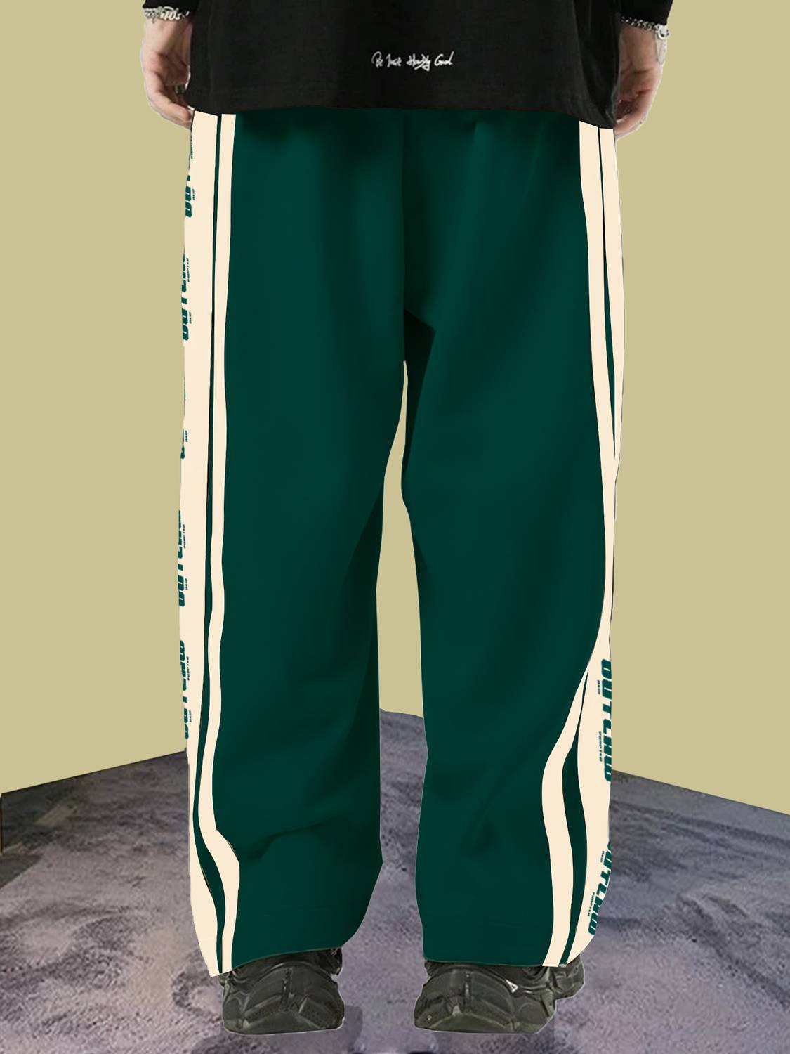 Jump Cuts Striped Men Green, Beige Track Pants - Image 4
