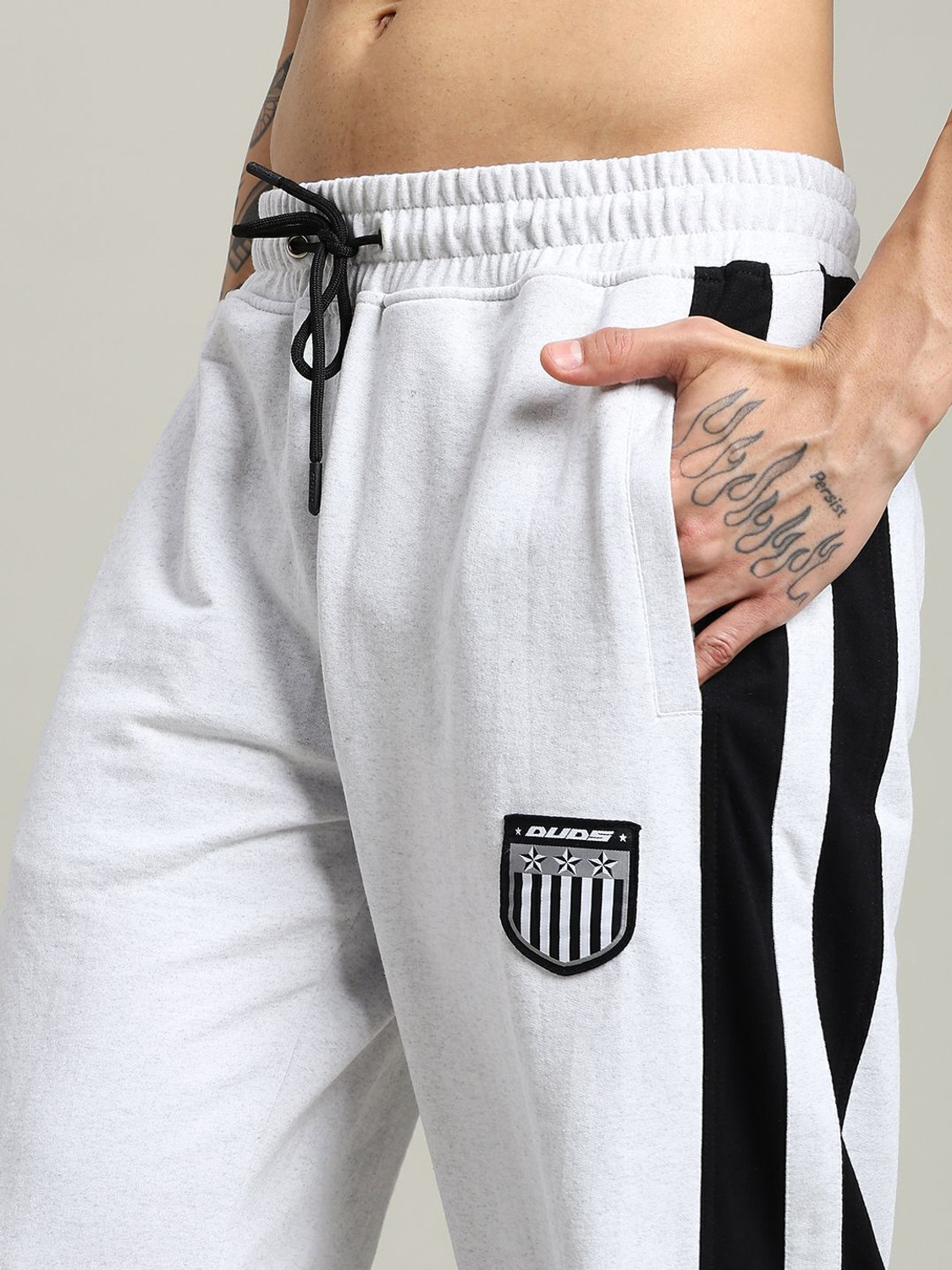 Image of WEARDUDS Self Design, Striped Men Grey Track Pants