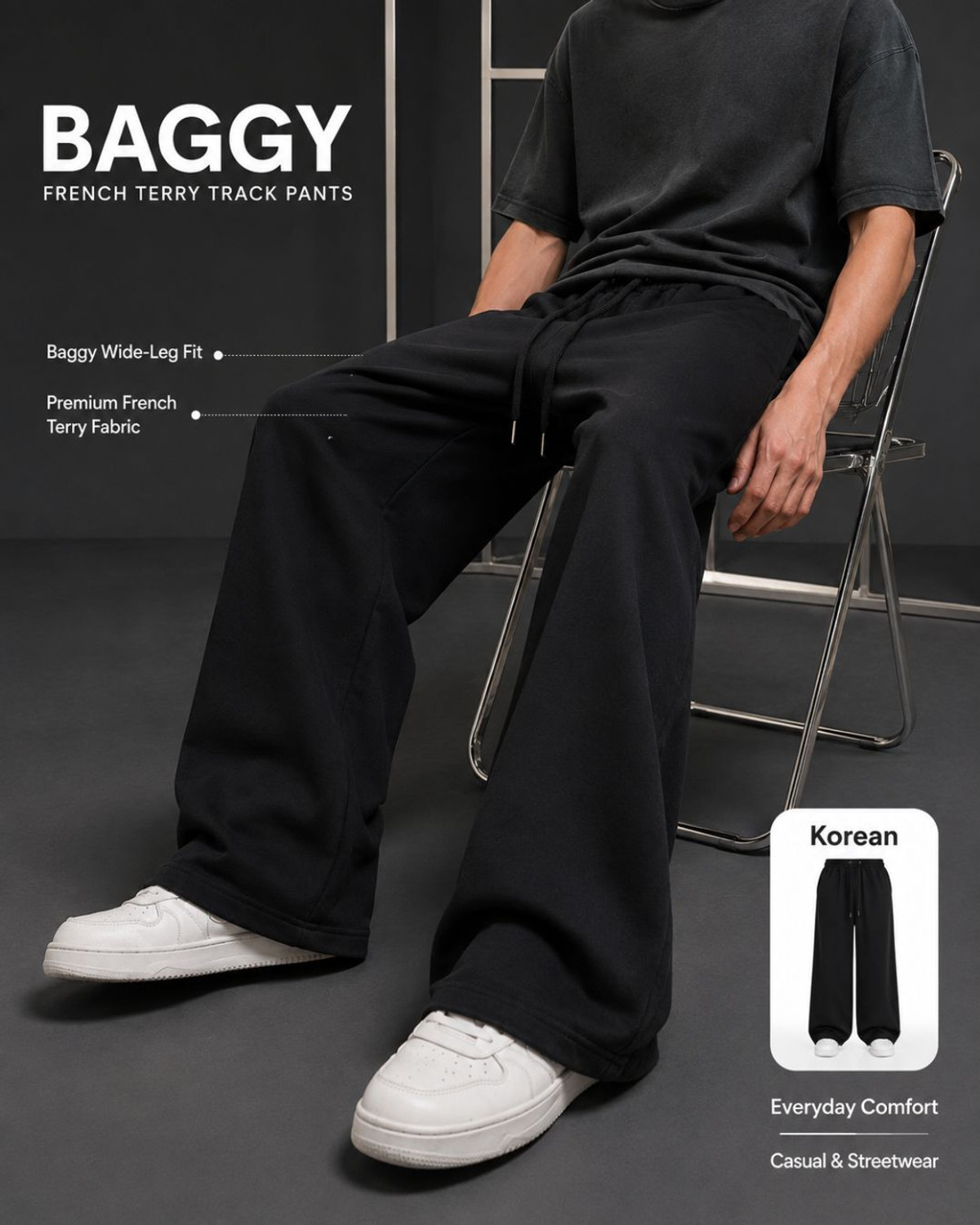 Image of Cloth N Code Solid Men Black Track Pants