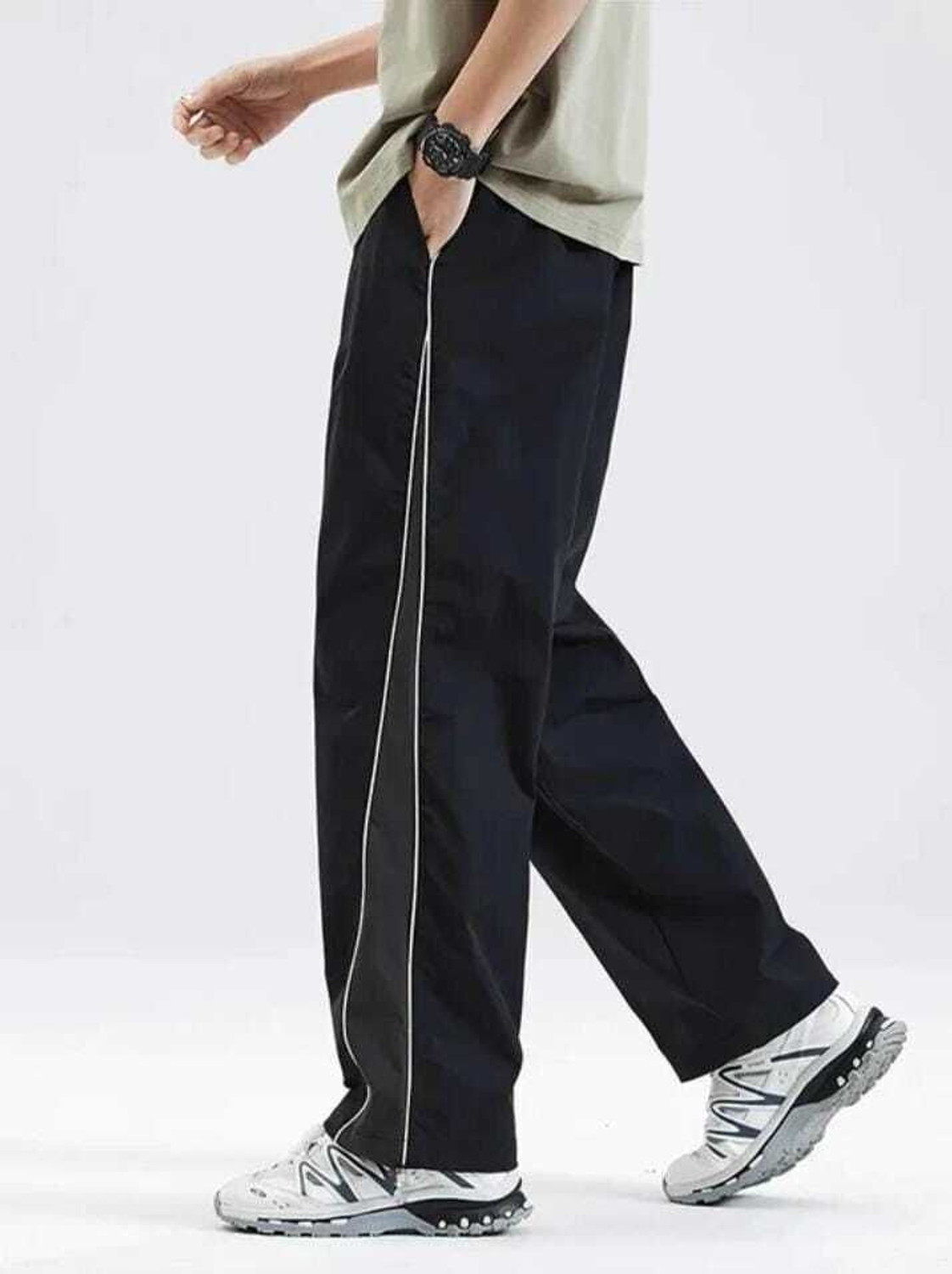 Image of HEATGO Striped Men Black Track Pants