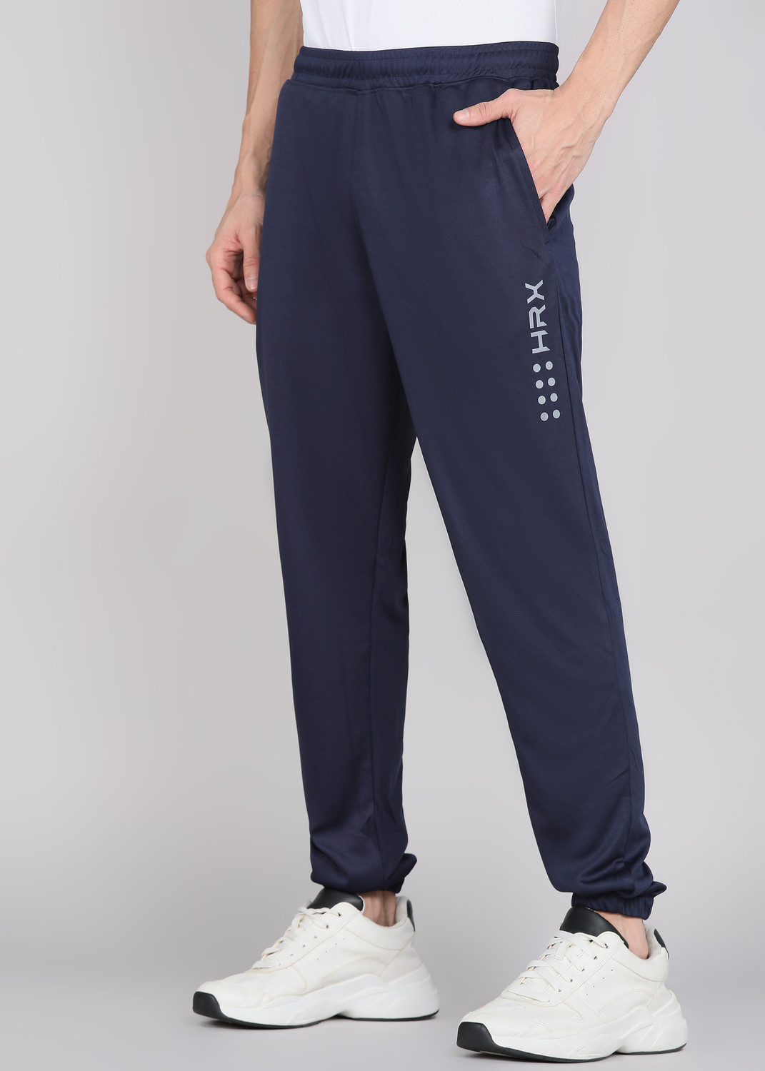 Image of HRX by Hrithik Roshan Graphic Print Men Dark Blue Track Pants