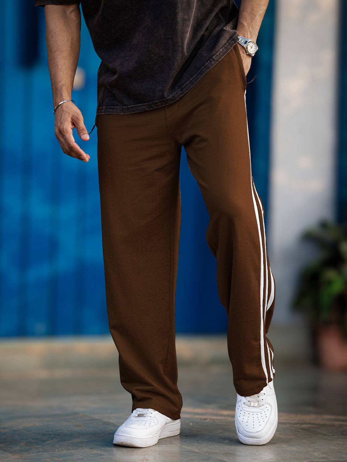 FOXTER Striped Brown Men Track Pants - Image 4