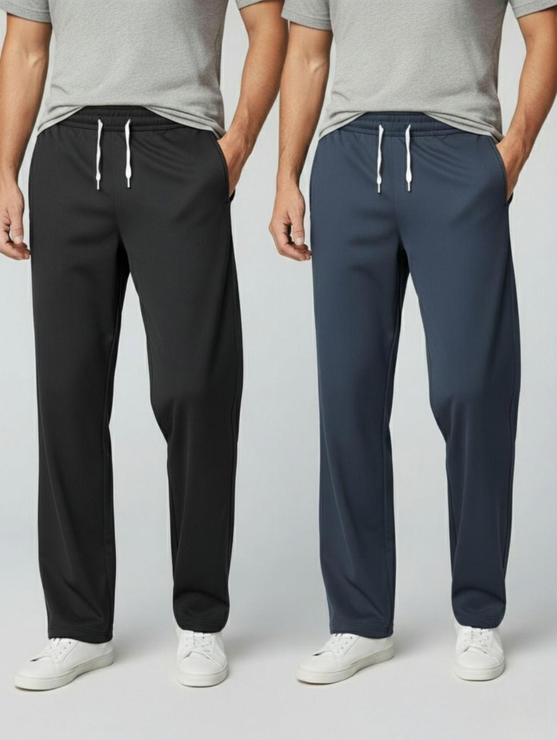 Image of INDICLUB Loose Fit Men Black, Grey Trousers