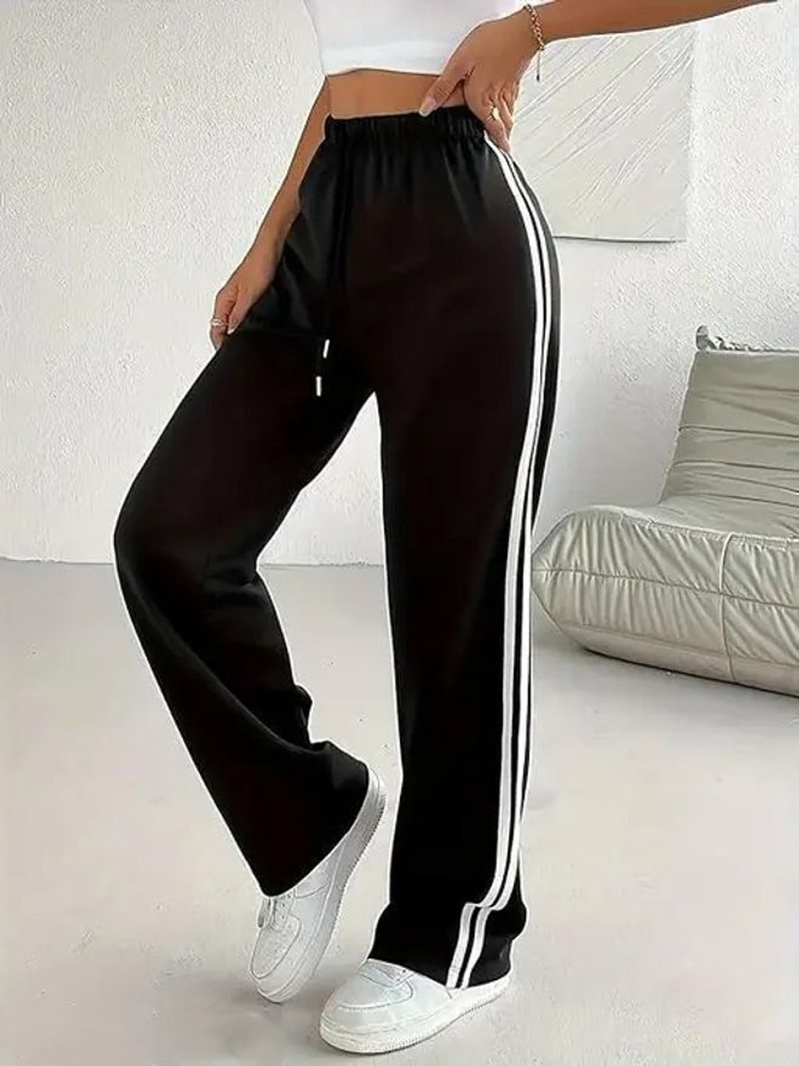 Image of Kiba Retail Striped Women Black Track Pants