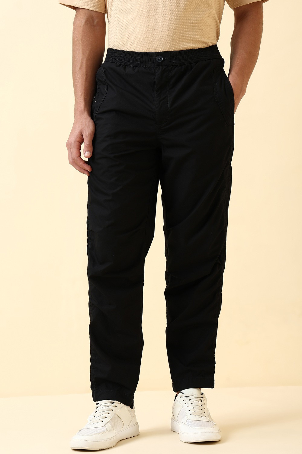 Image of Allen Solly Solid Men Black Track Pants