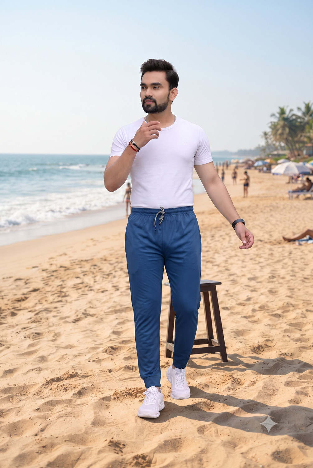 Image of Kashvi Pack of 3 Men Solid, Self Design Blue, Grey, Green Track Pants