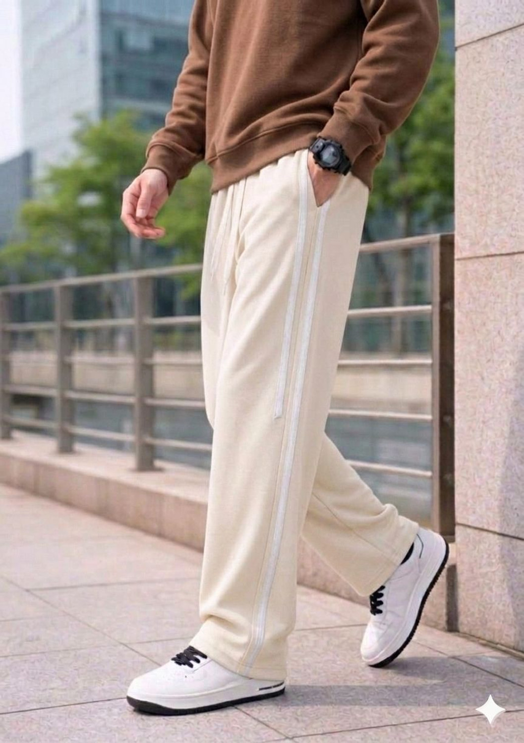 Image of KEESUN Striped Men Beige Track Pants