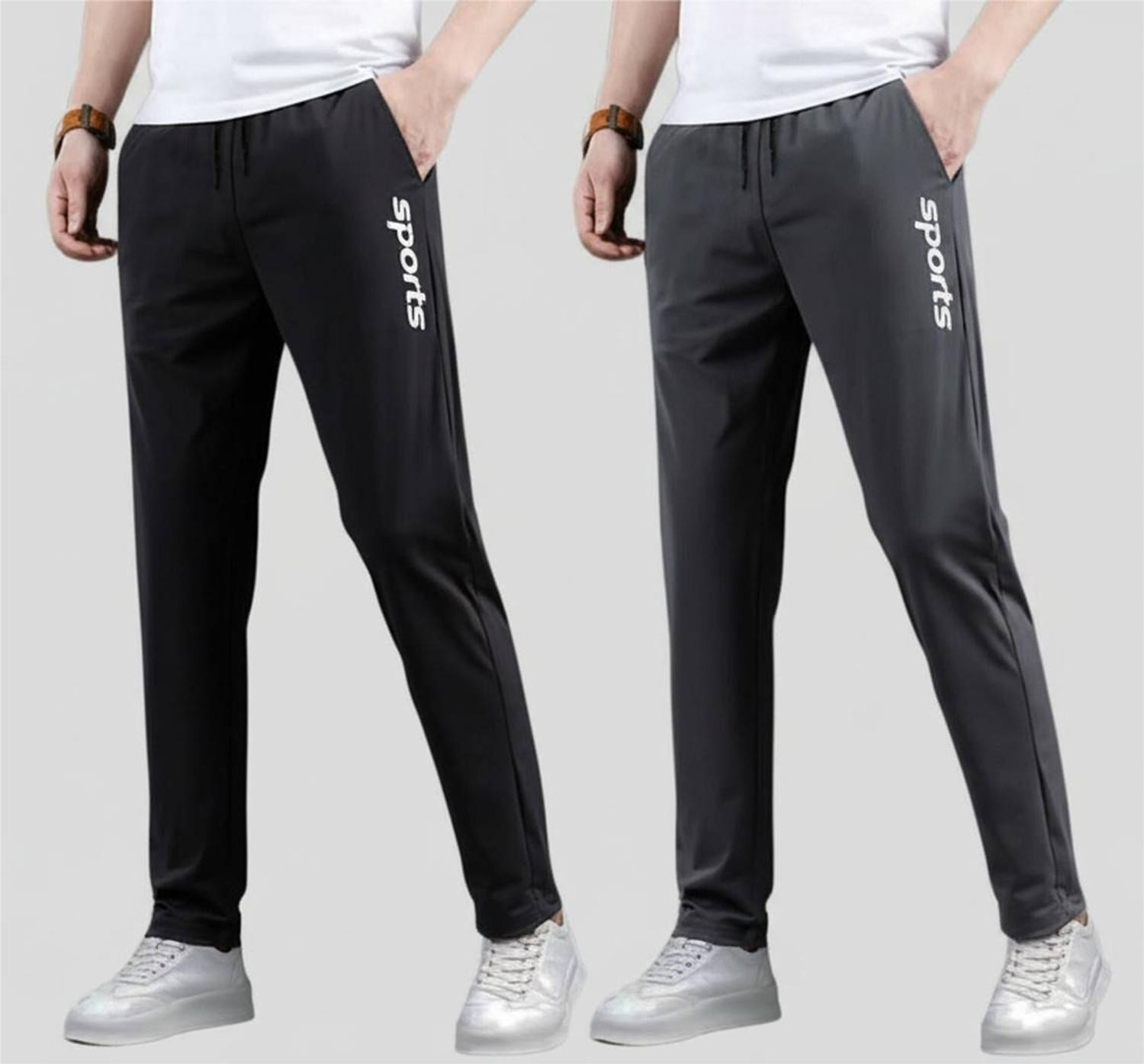 Image of MSREALSON Solid, Printed Men Black, Grey Track Pants