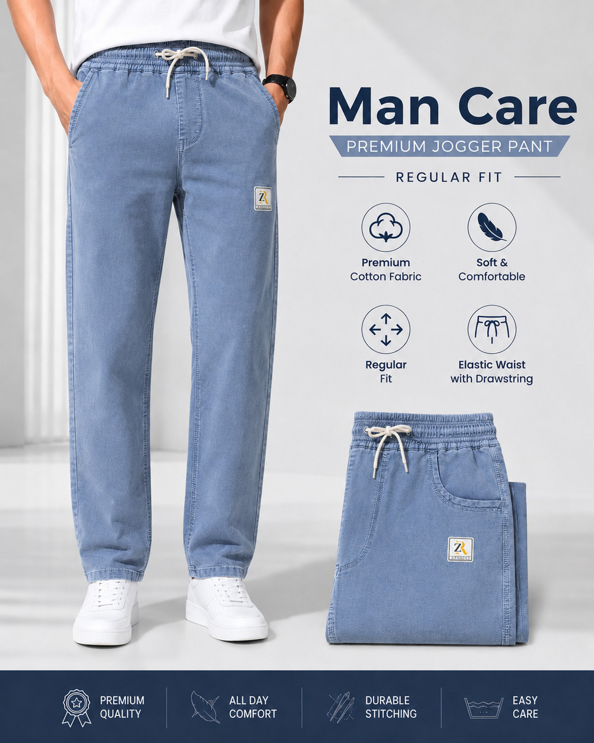 Image of BaalgovindEnt Solid Men Light Blue Track Pants
