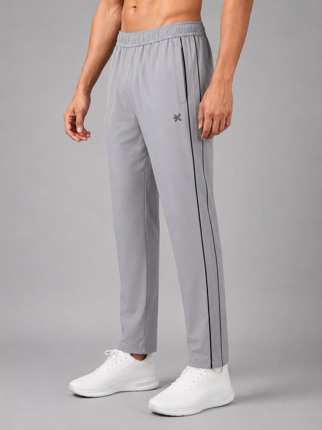 Image of HRX by Hrithik Roshan Striped Men Grey Track Pants