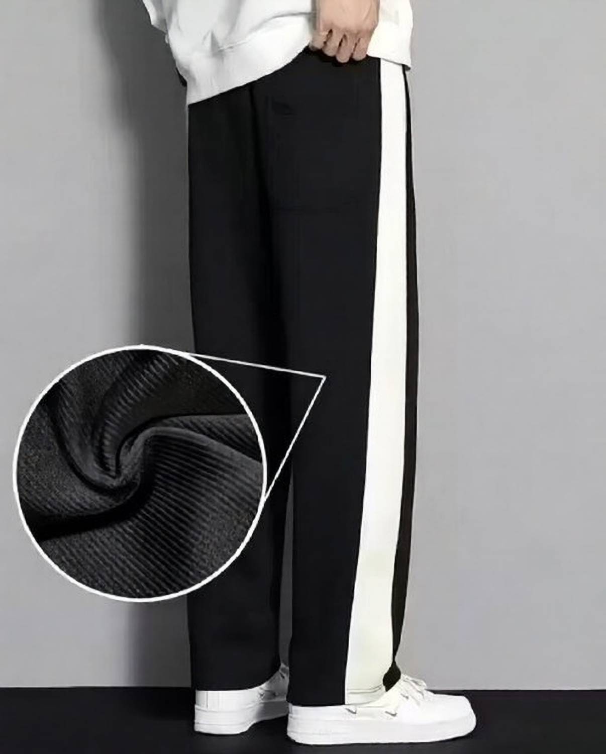 FLY WIND Striped Black Track Pants - Image 4