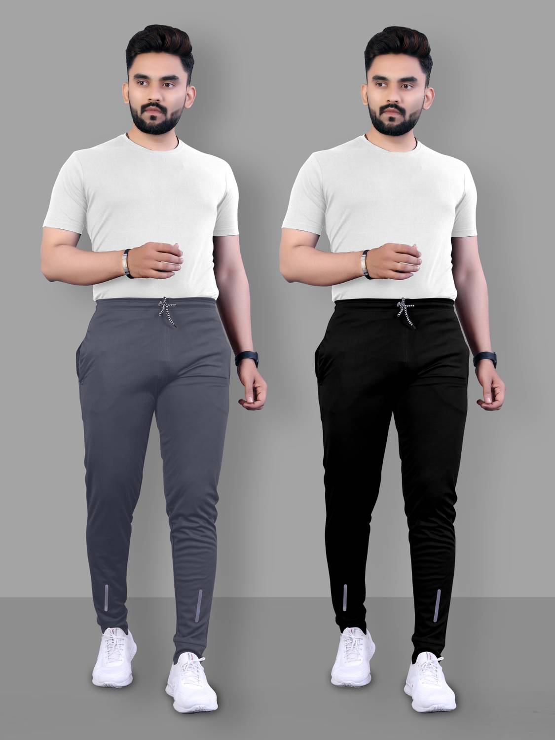 Pink Men Black, Grey Track Pants Pack of 2 - Image 5