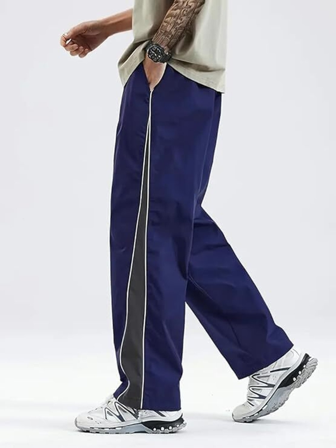 Image of Fabitto Striped Men Grey, Blue Track Pants