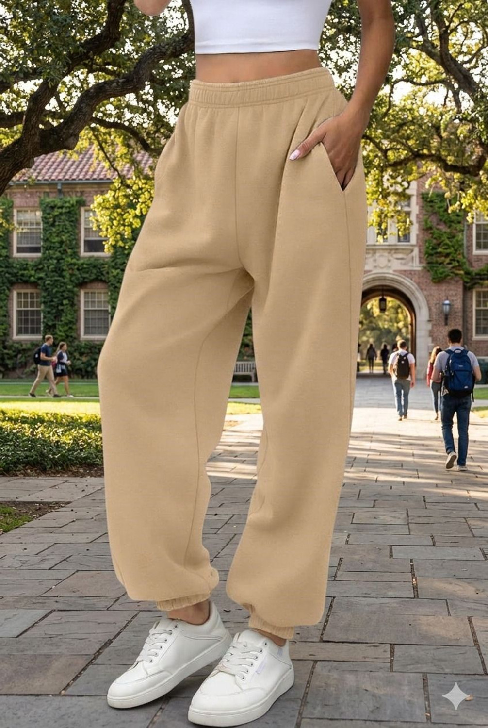 Image of Q-Rious Solid Women Beige Track Pants