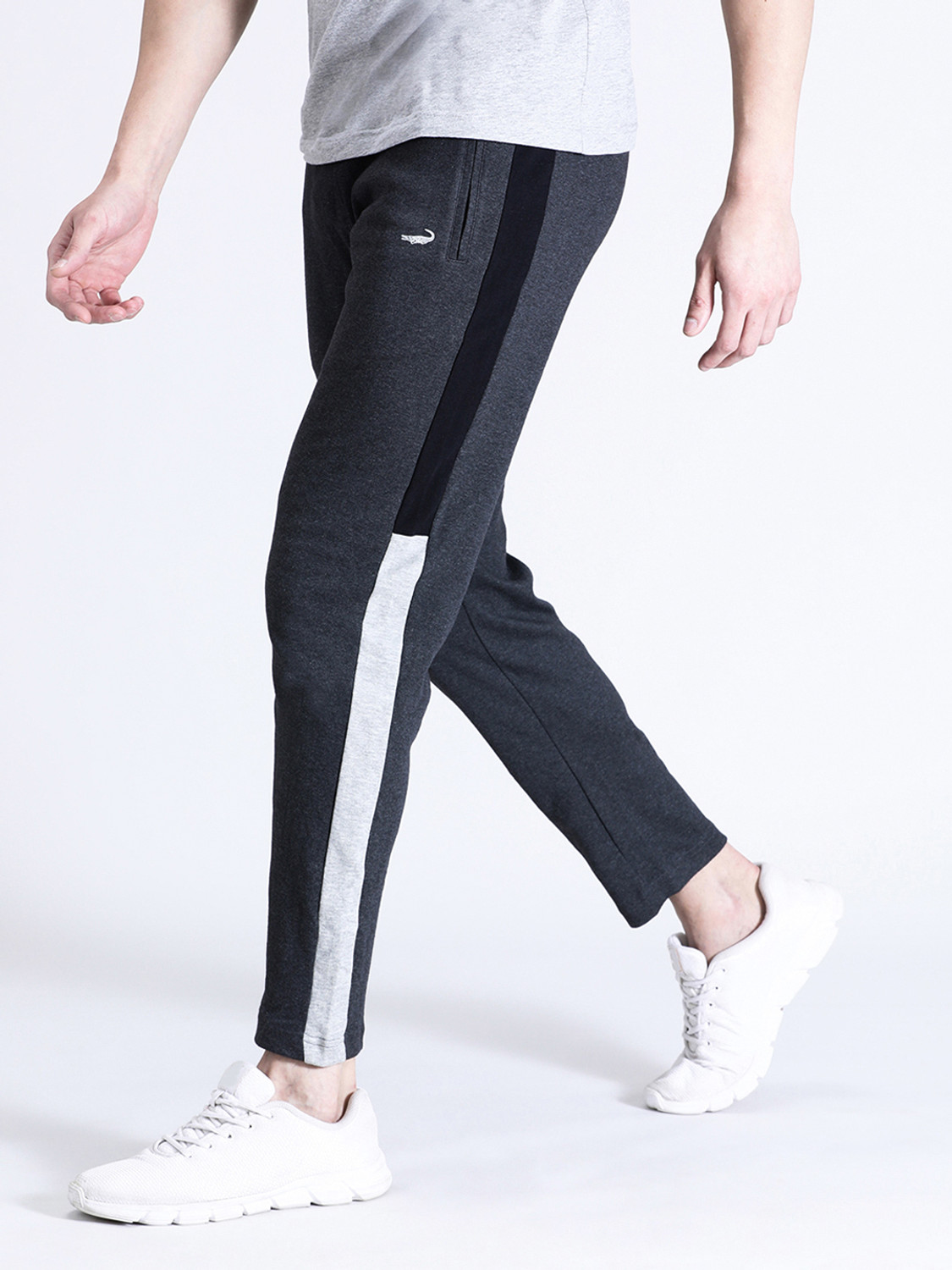 Image of CROCODILE Solid Men Grey Track Pants