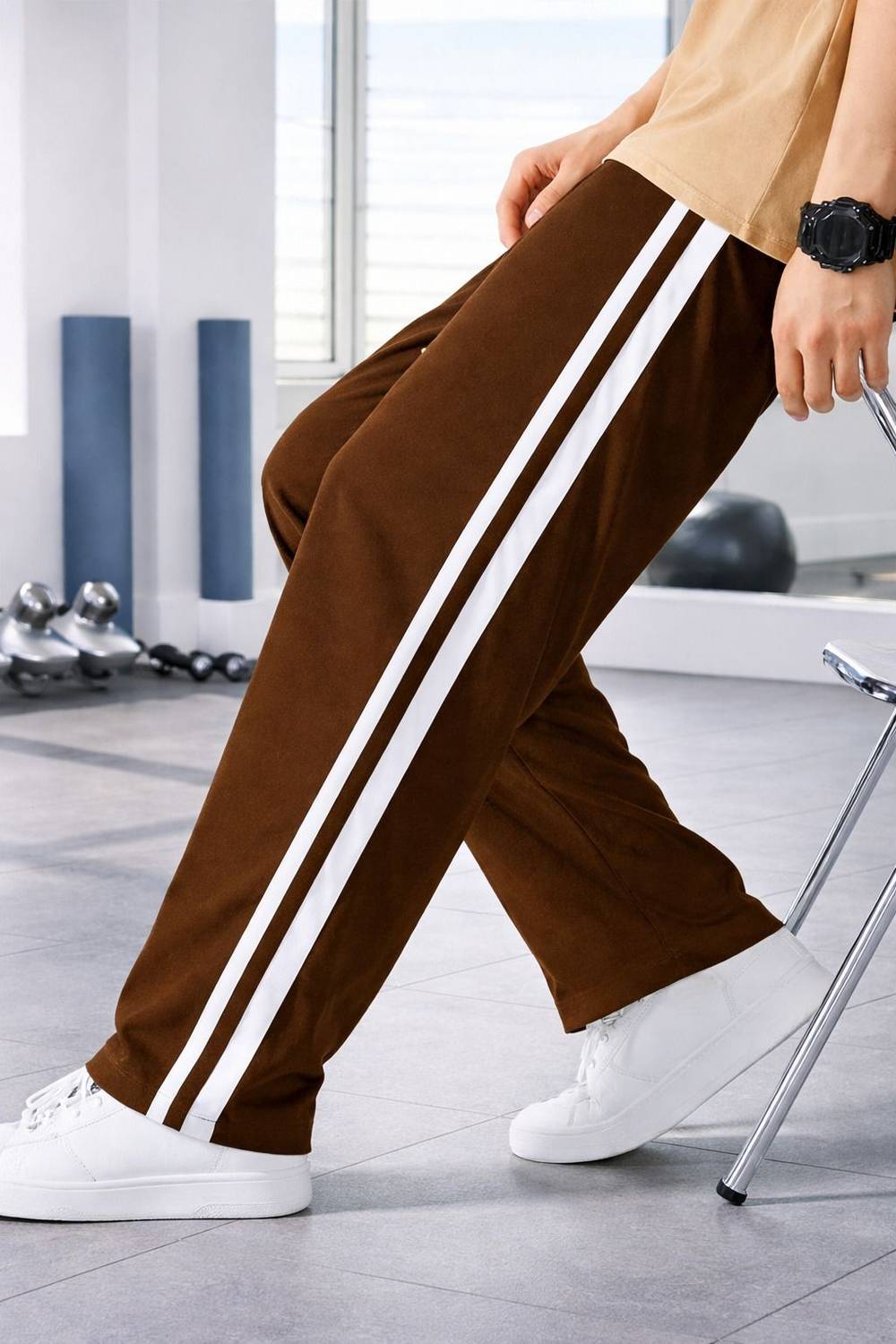 Adokedo Striped Brown Track Pants - Image 1