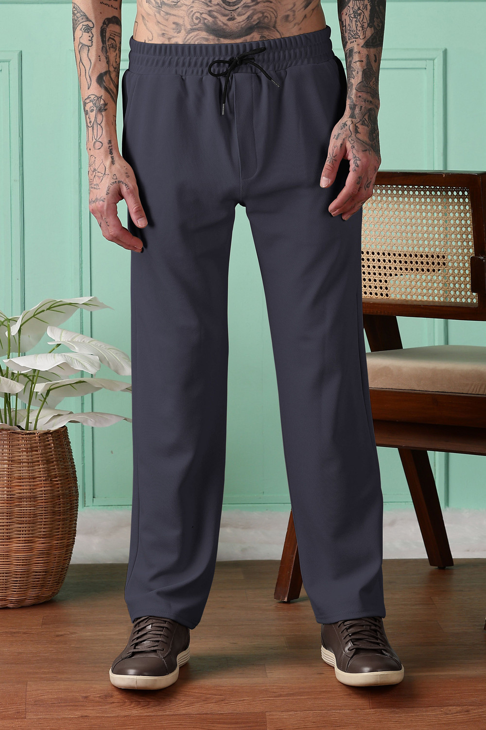 Image of Aurenza Men Solid Grey Track Pants